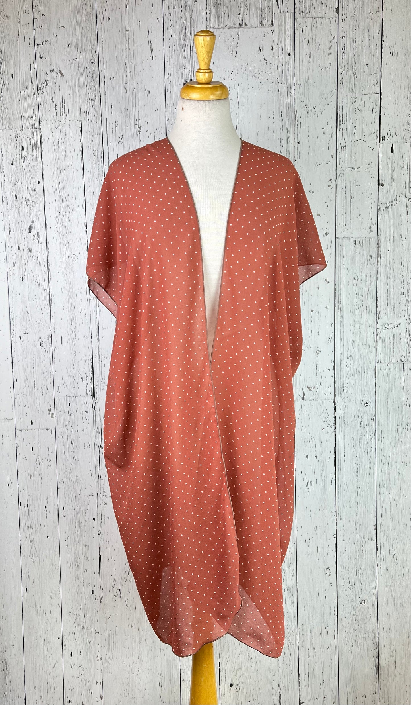 Salmon & White Polka Dot Short Sleeve Kimono