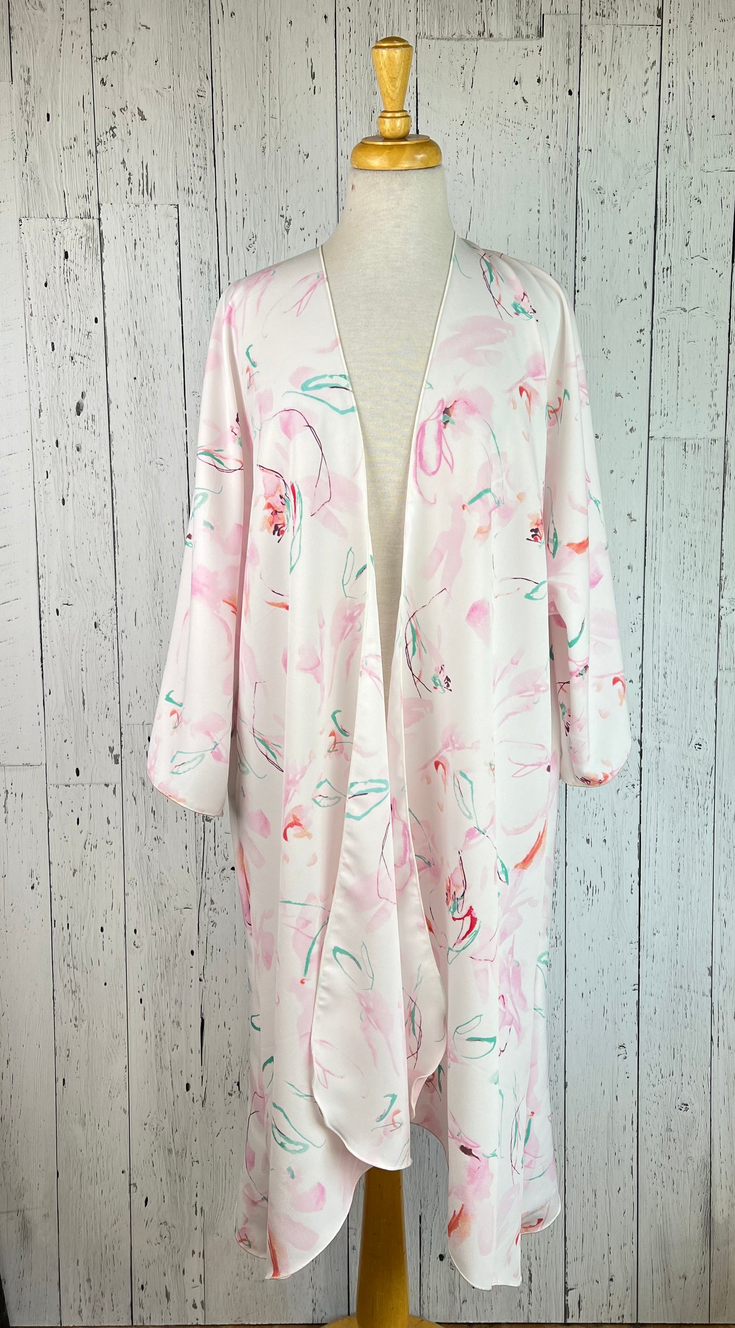 Pink Watercolour Floral Sleeved Kimono Various Lengths