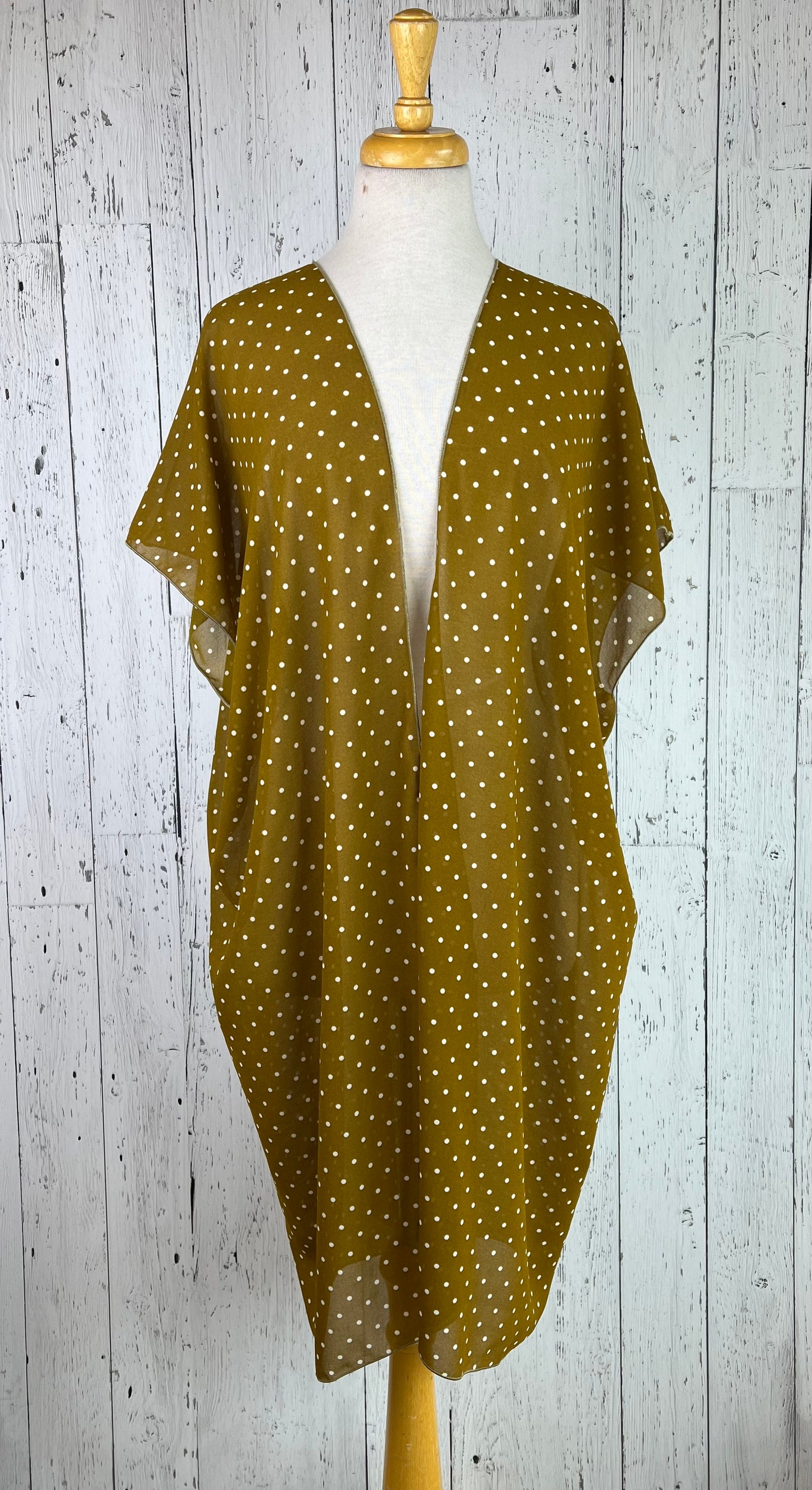 Khaki & White Polka Dot Short Sleeve Kimono