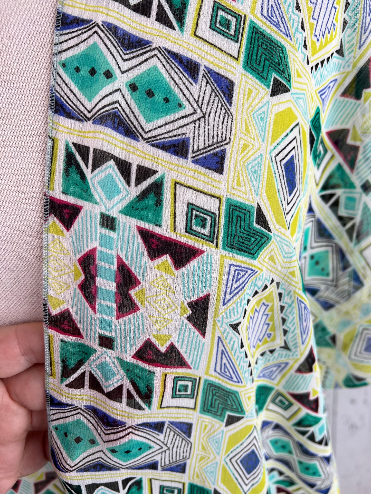 Green Geo Print Short Sleeve Kimono