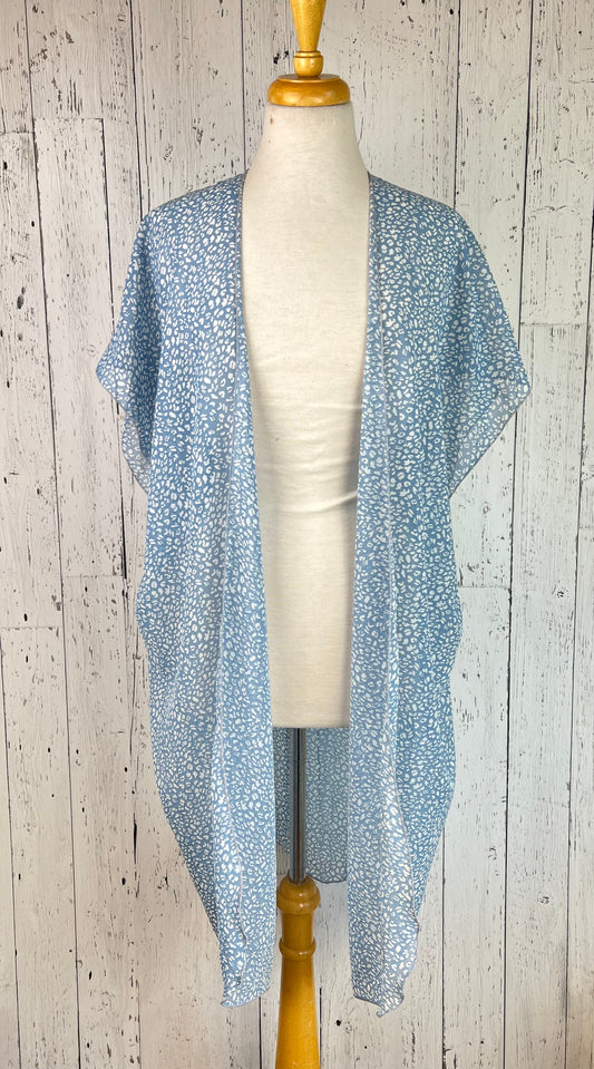 Baby Blue Animal Print Short Sleeve Kimono