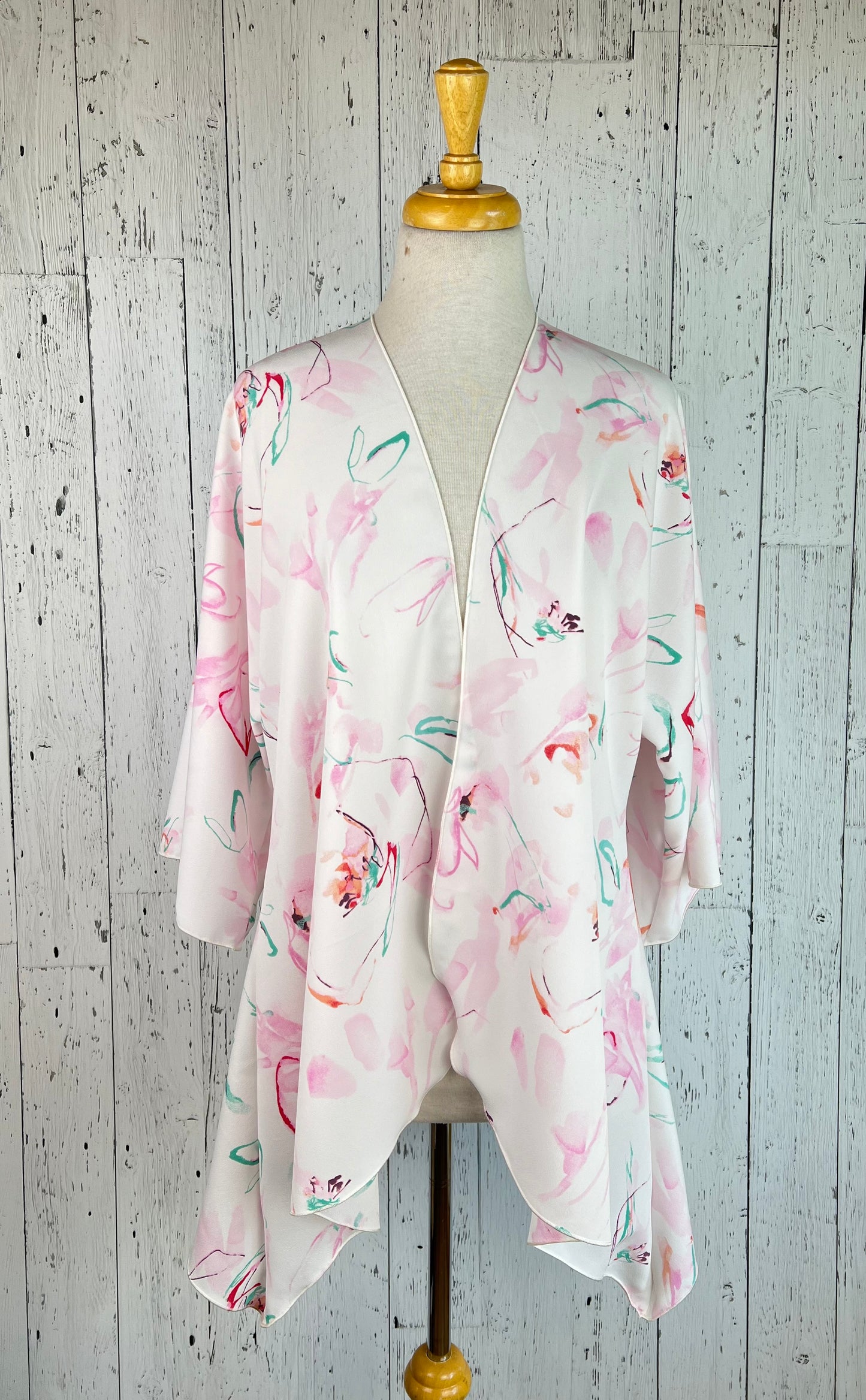 Pink Watercolour Floral Sleeved Kimono Various Lengths