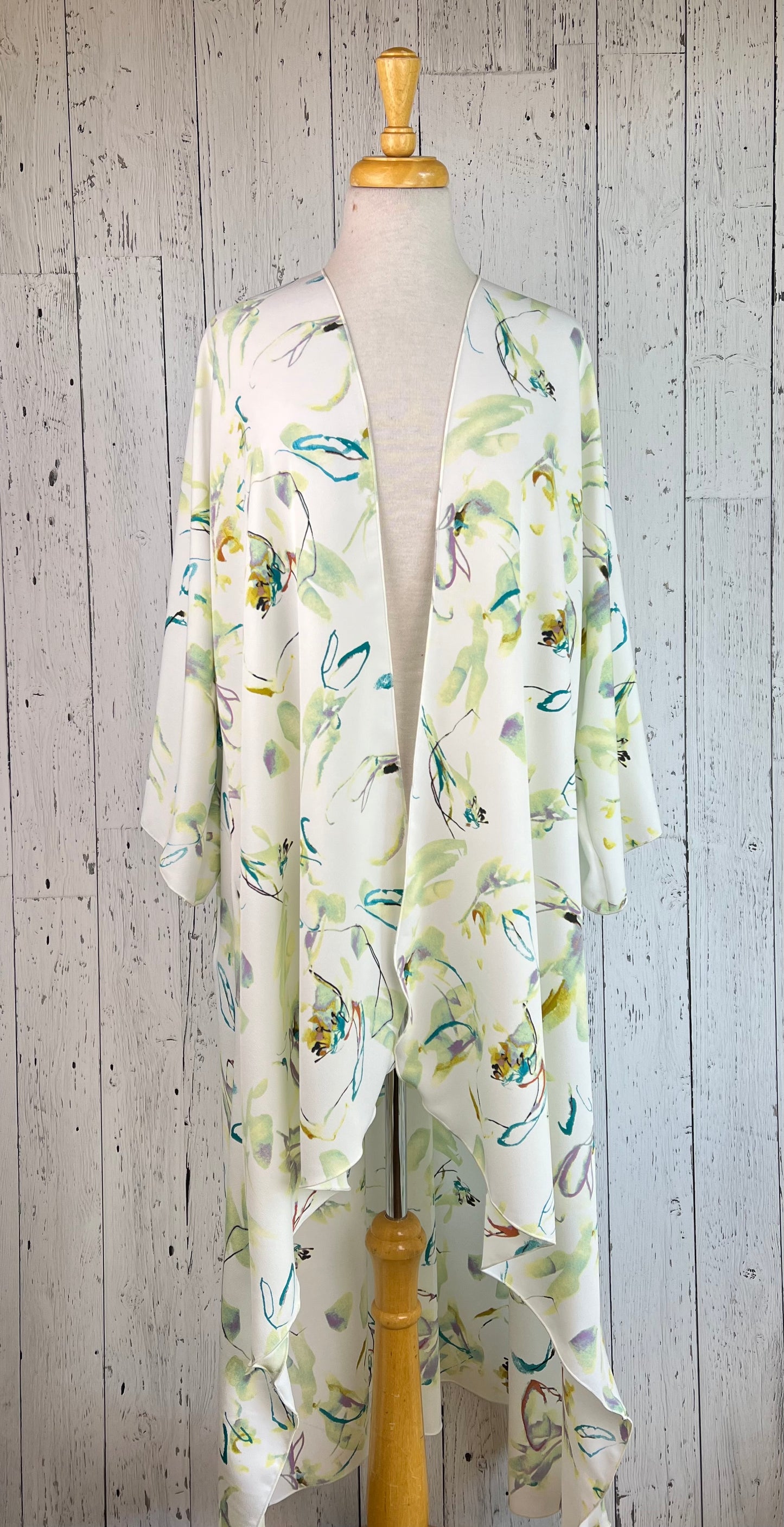 Green Watercolour Floral Sleeved Kimono Various Lengths