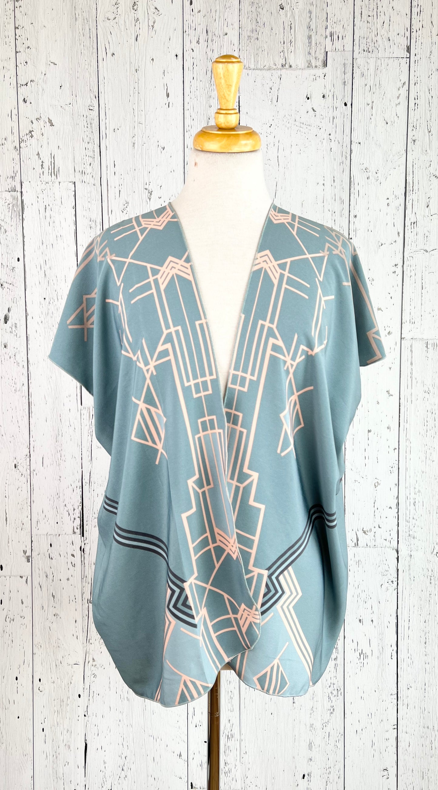 Soft Blue Deco Short Sleeve Kimono