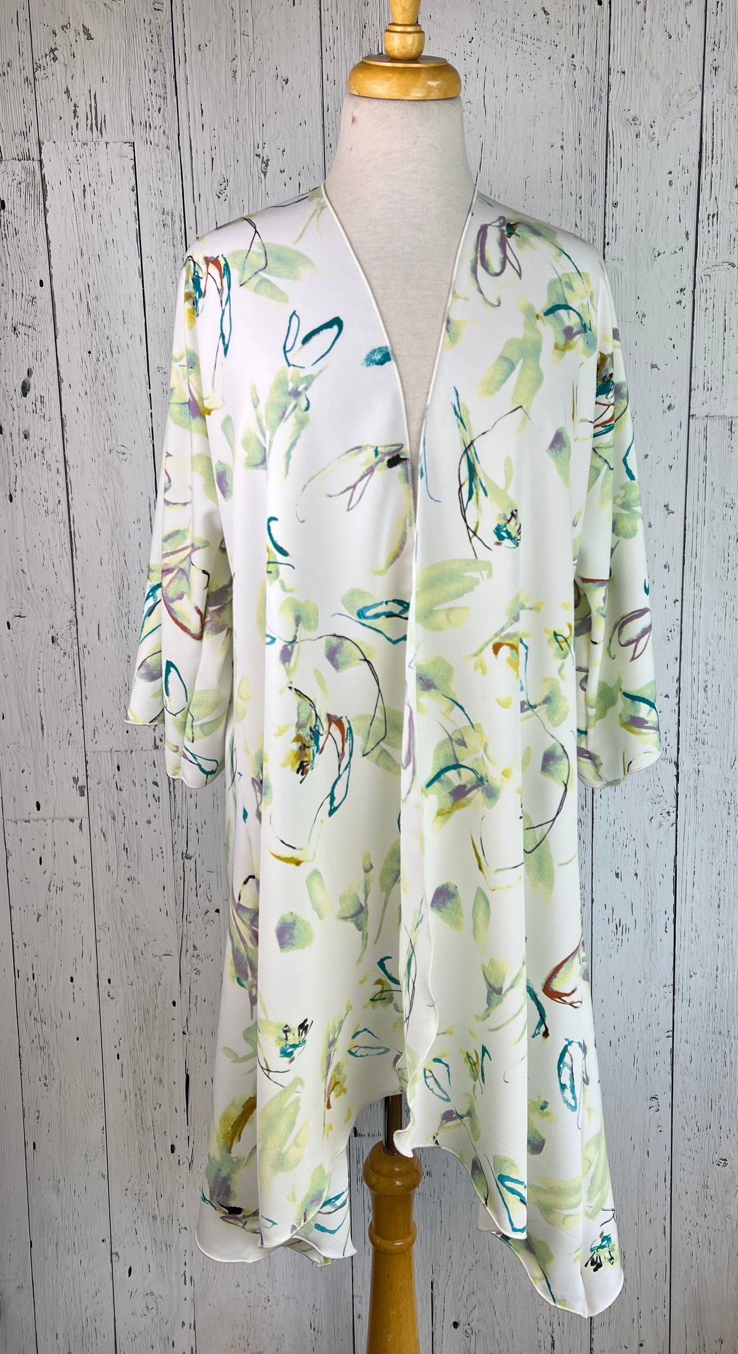 Green Watercolour Floral Sleeved Kimono Various Lengths
