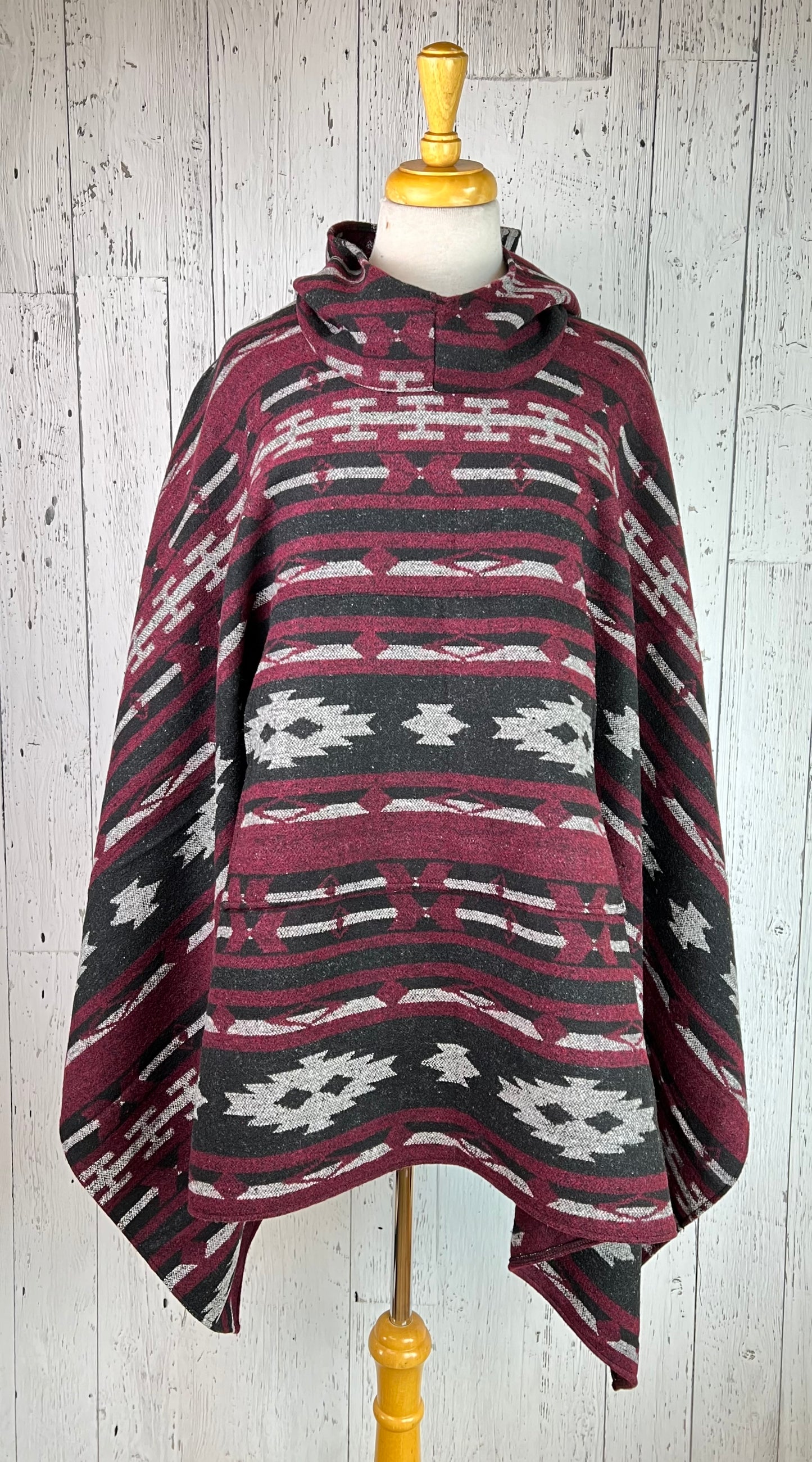Blanket Ponchos - Wool Blend Hooded Poncho