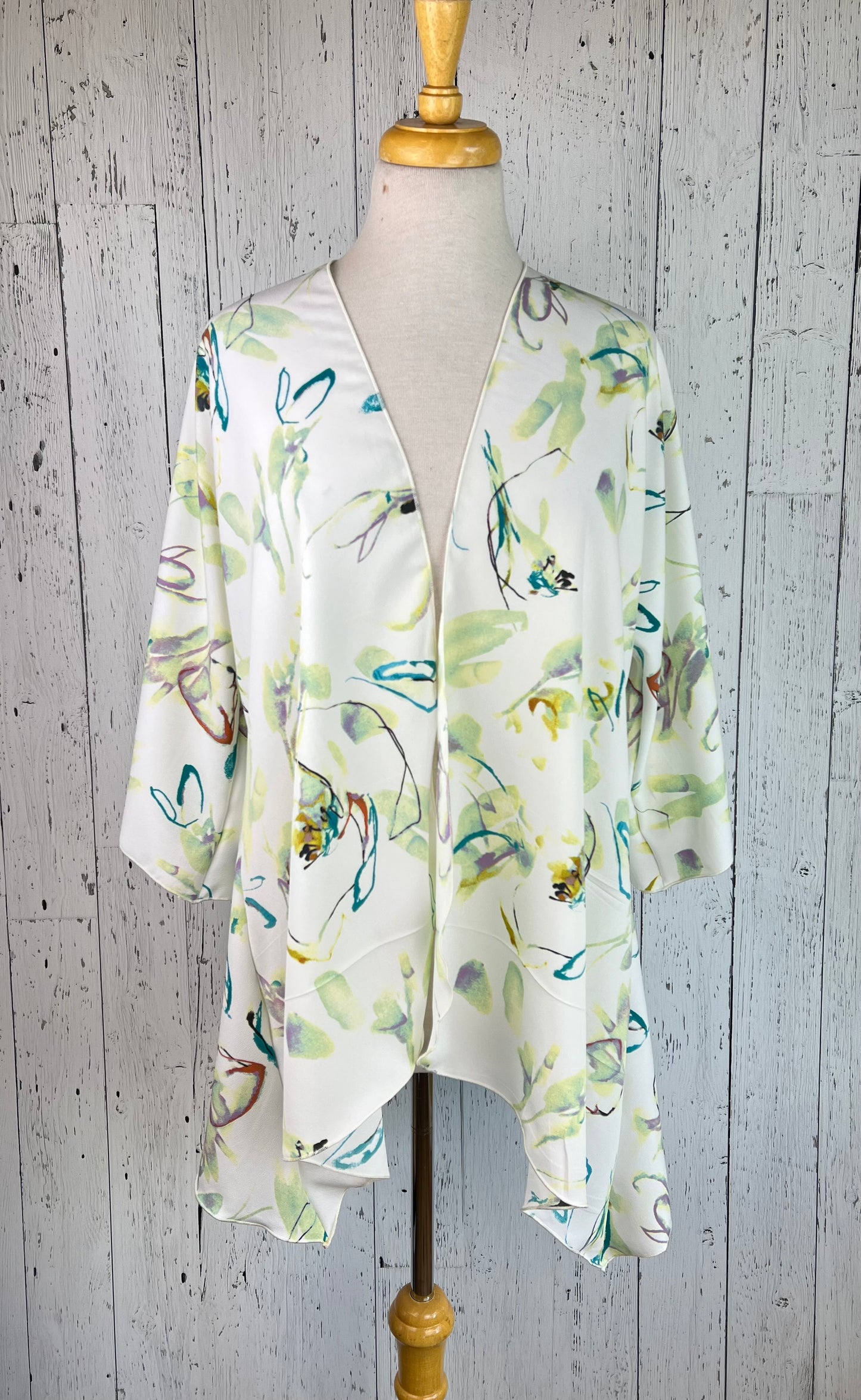 Green Watercolour Floral Sleeved Kimono Various Lengths