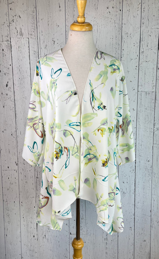 Green Watercolour Floral Sleeved Kimono Various Lengths