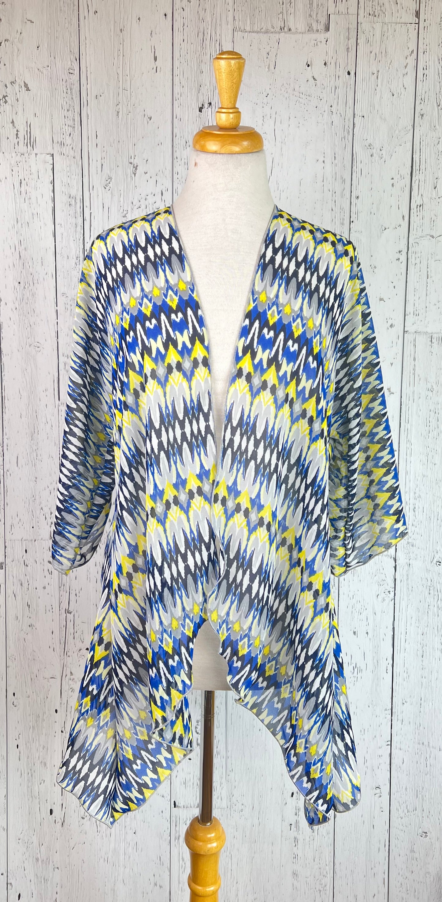 Blue Geo Sleeved Kimono (Various Lengths )