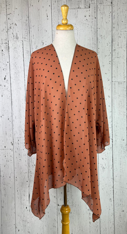 Salmon & Black Polka Dot Sleeved Kimono Various Lengths