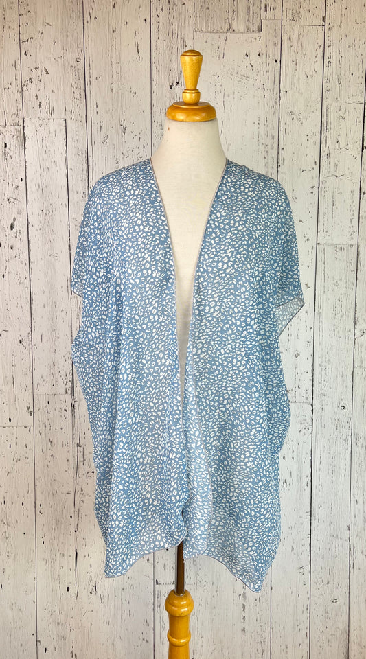 Baby Blue Animal Print Short Sleeve Kimono