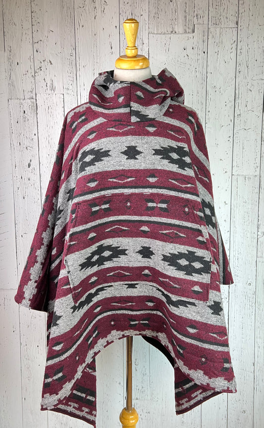 Blanket Ponchos - Wool Blend Hooded Poncho