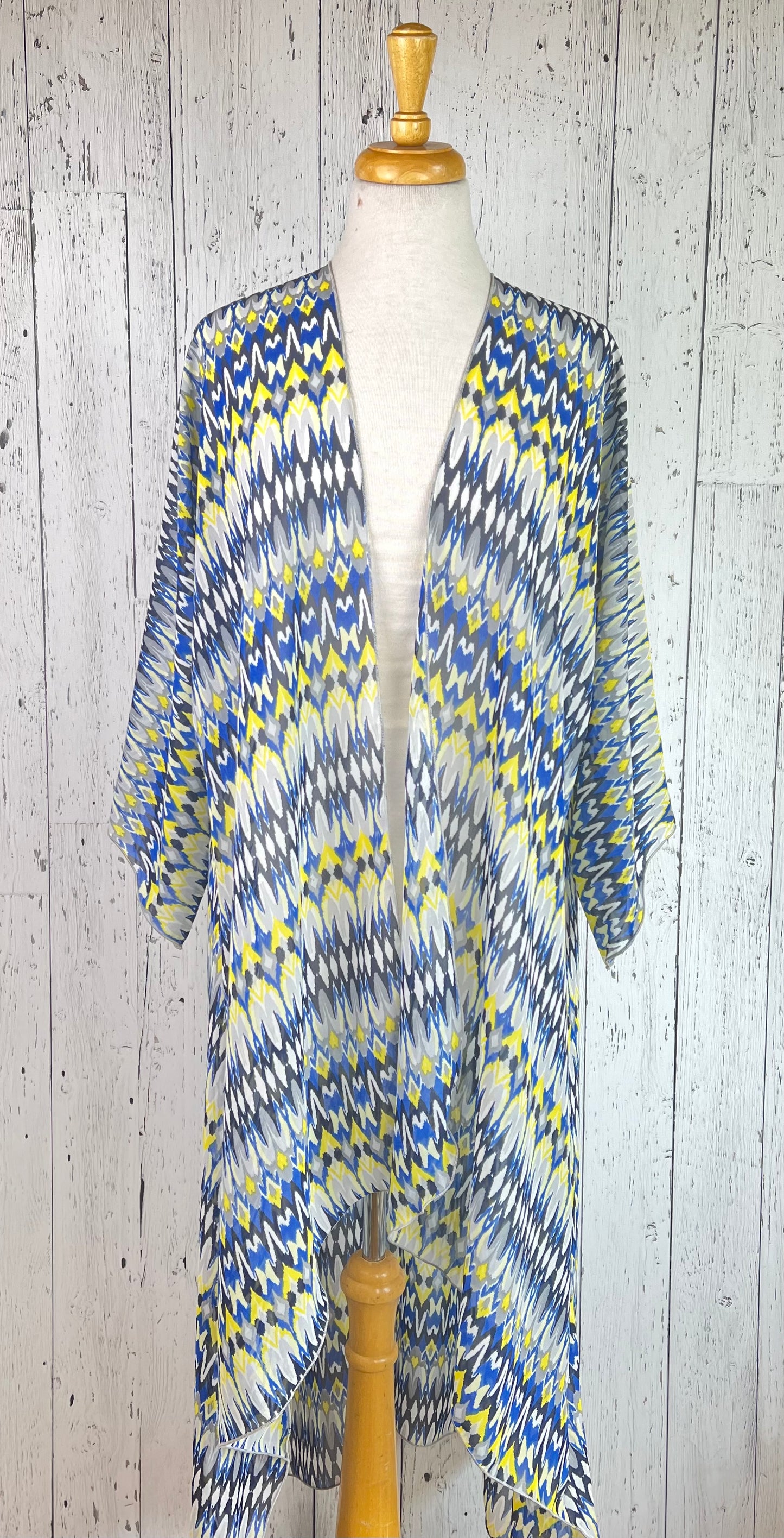 Blue Geo Sleeved Kimono (Various Lengths )