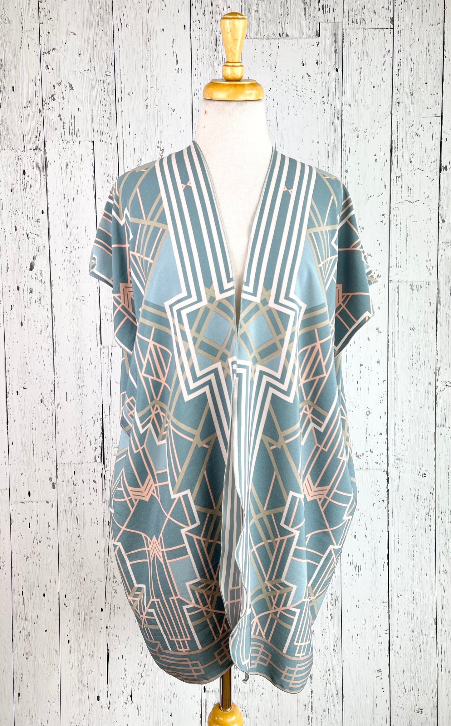 Soft Blue Deco Short Sleeve Kimono