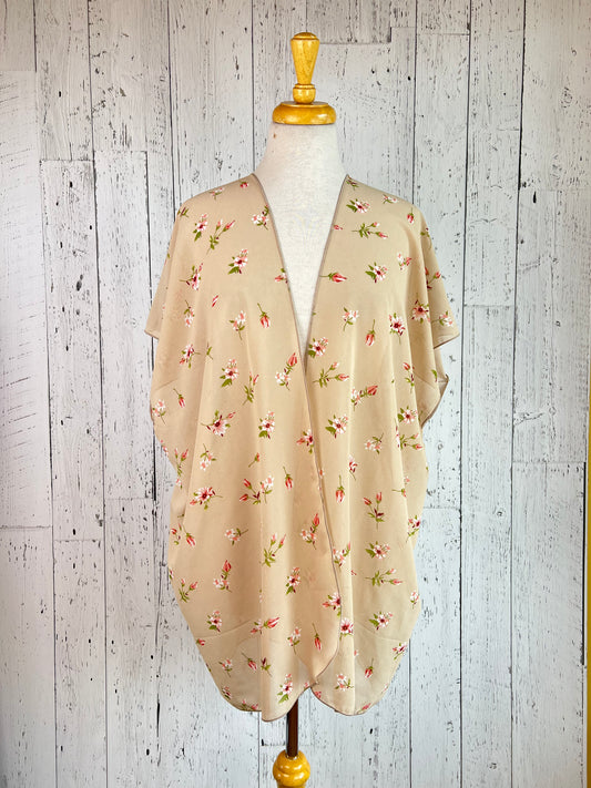 Beige & Floral Short Sleeve Kimono