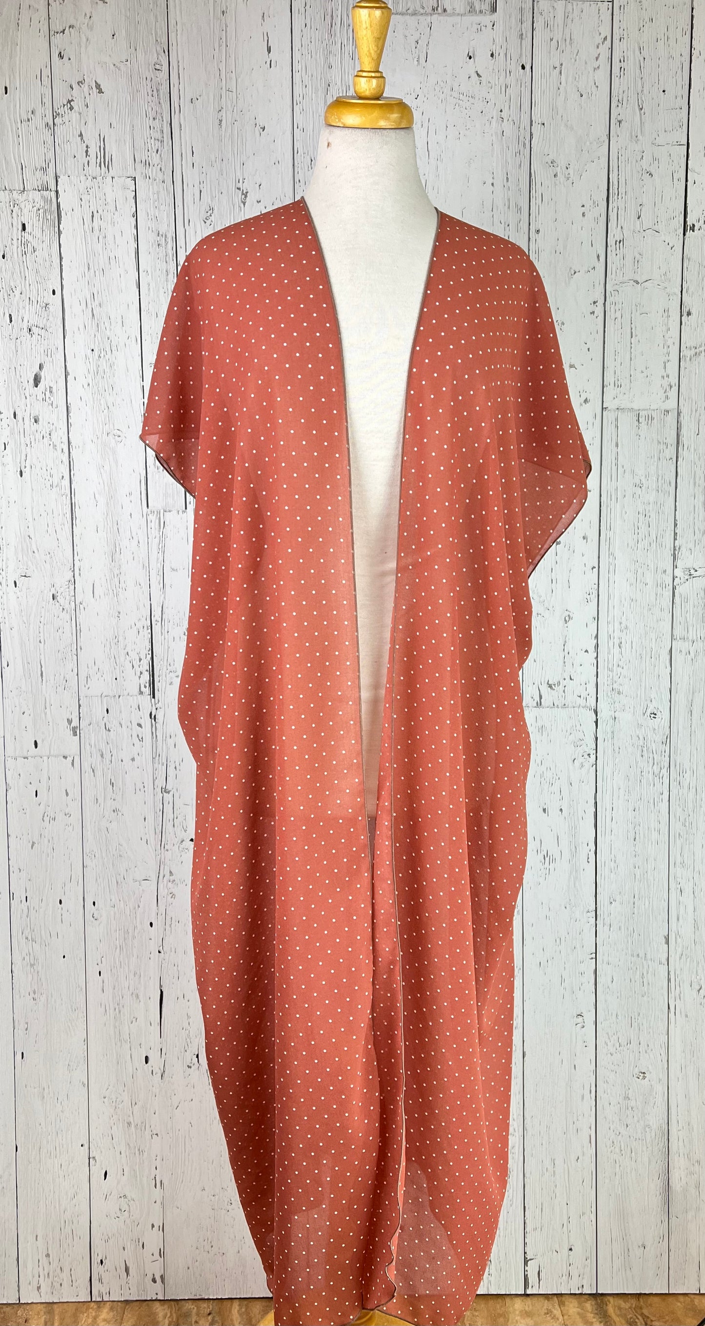 Salmon & White Polka Dot Short Sleeve Kimono