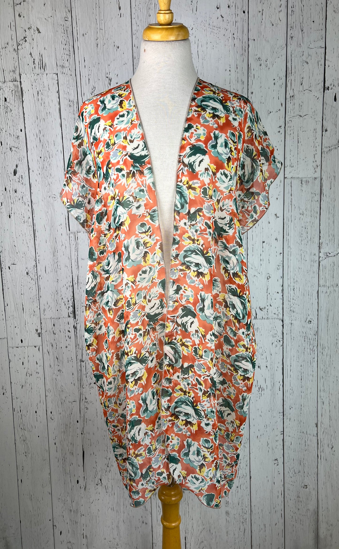 Orange & Teal Floral Short Sleeve Kimono