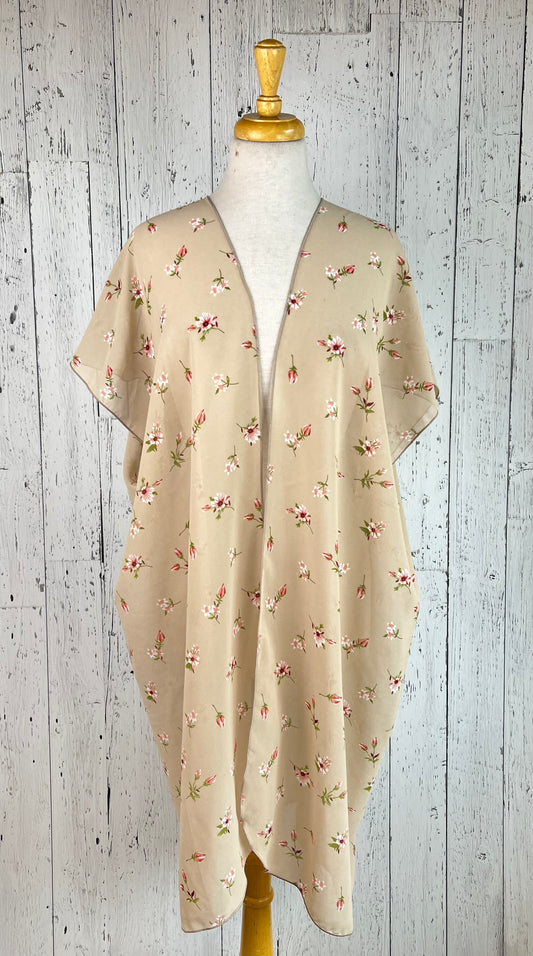 Beige & Floral Short Sleeve Kimono