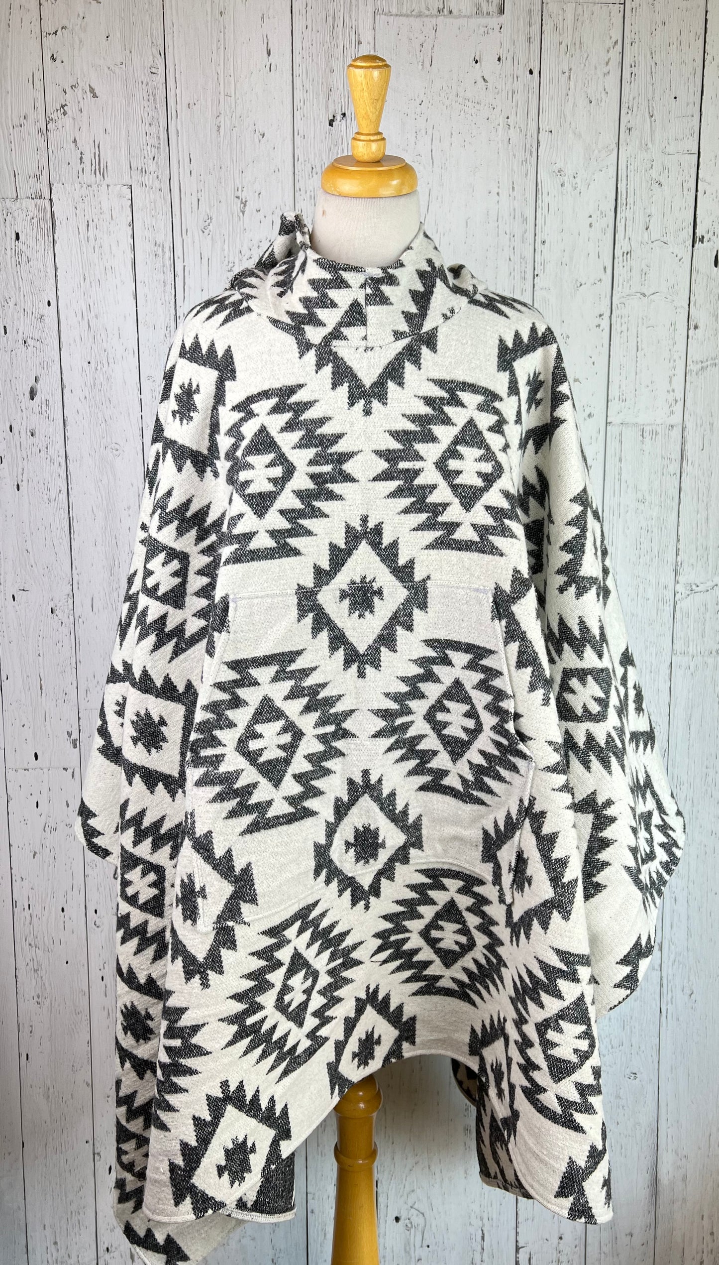 Blanket Ponchos - Wool Blend Hooded Poncho