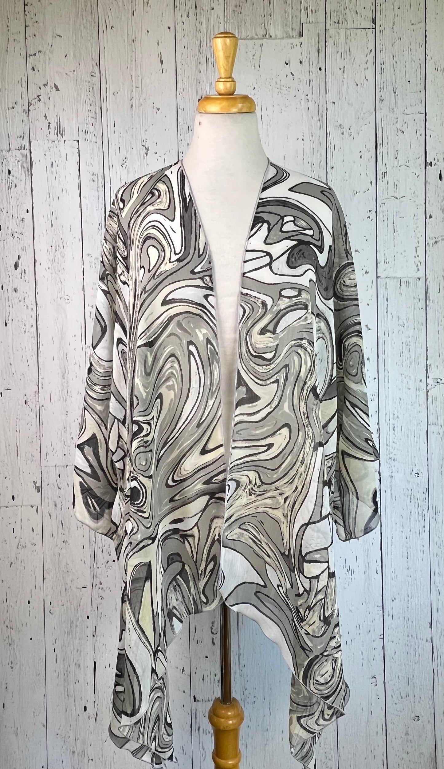 Grey Swirl Sleeved Kimono Various Lengths