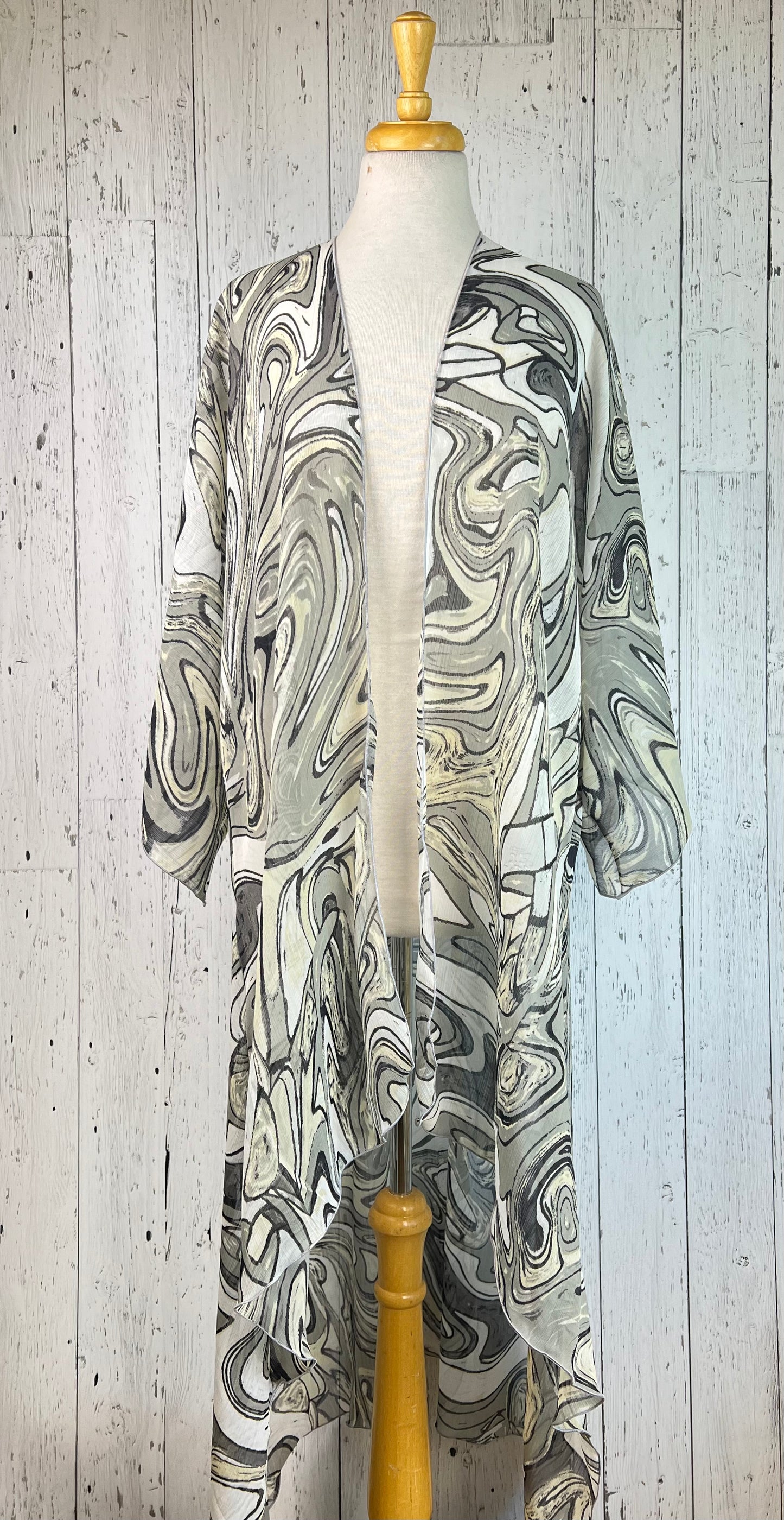 Grey Swirl Sleeved Kimono Various Lengths