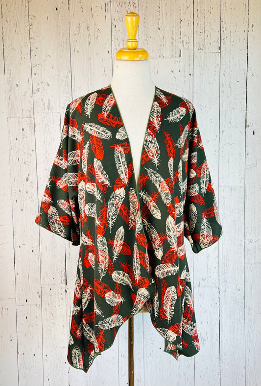 Feather Green Sleeved Kimono Various Lengths