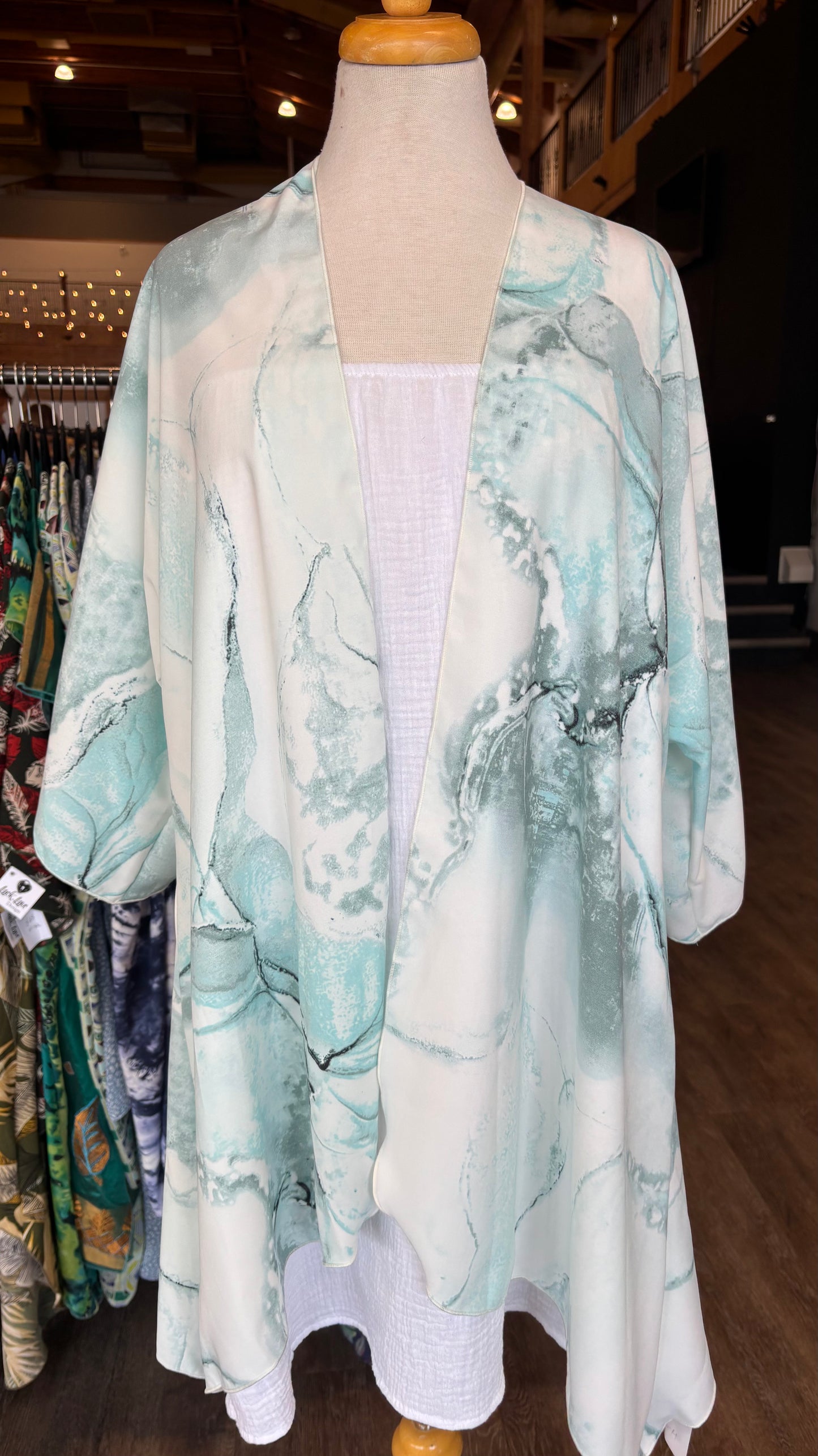 Abstract Marble Print Sleeved Kimono Various Lengths