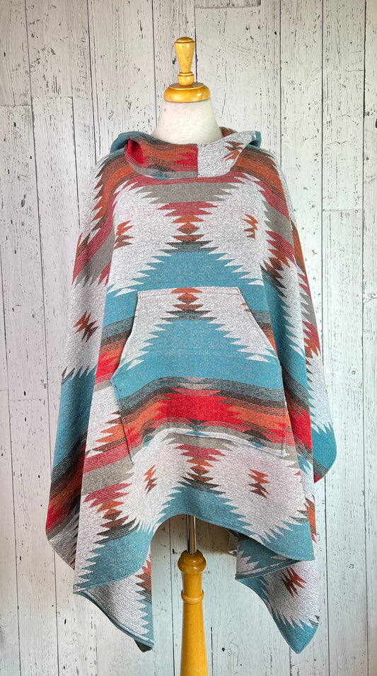 Blanket Ponchos - Wool Blend Hooded Poncho