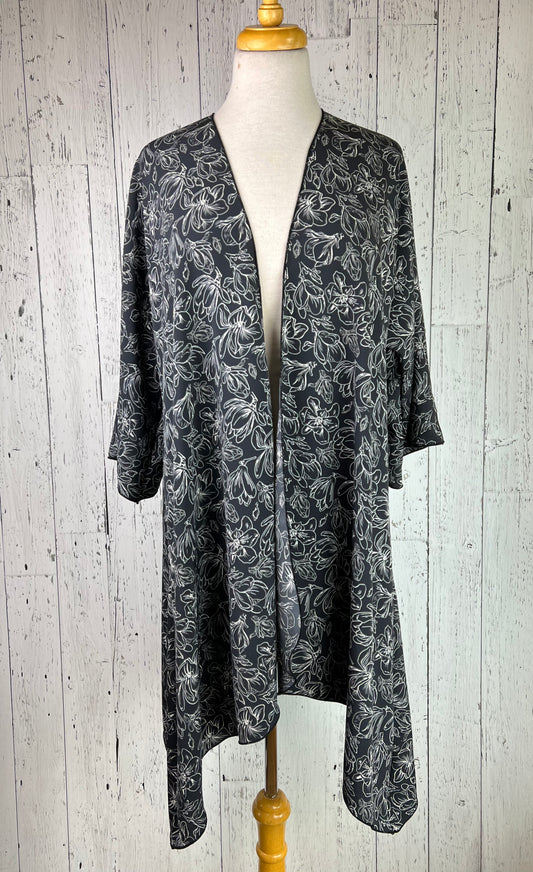 Black Floral Sleeved Kimono Various Lengths