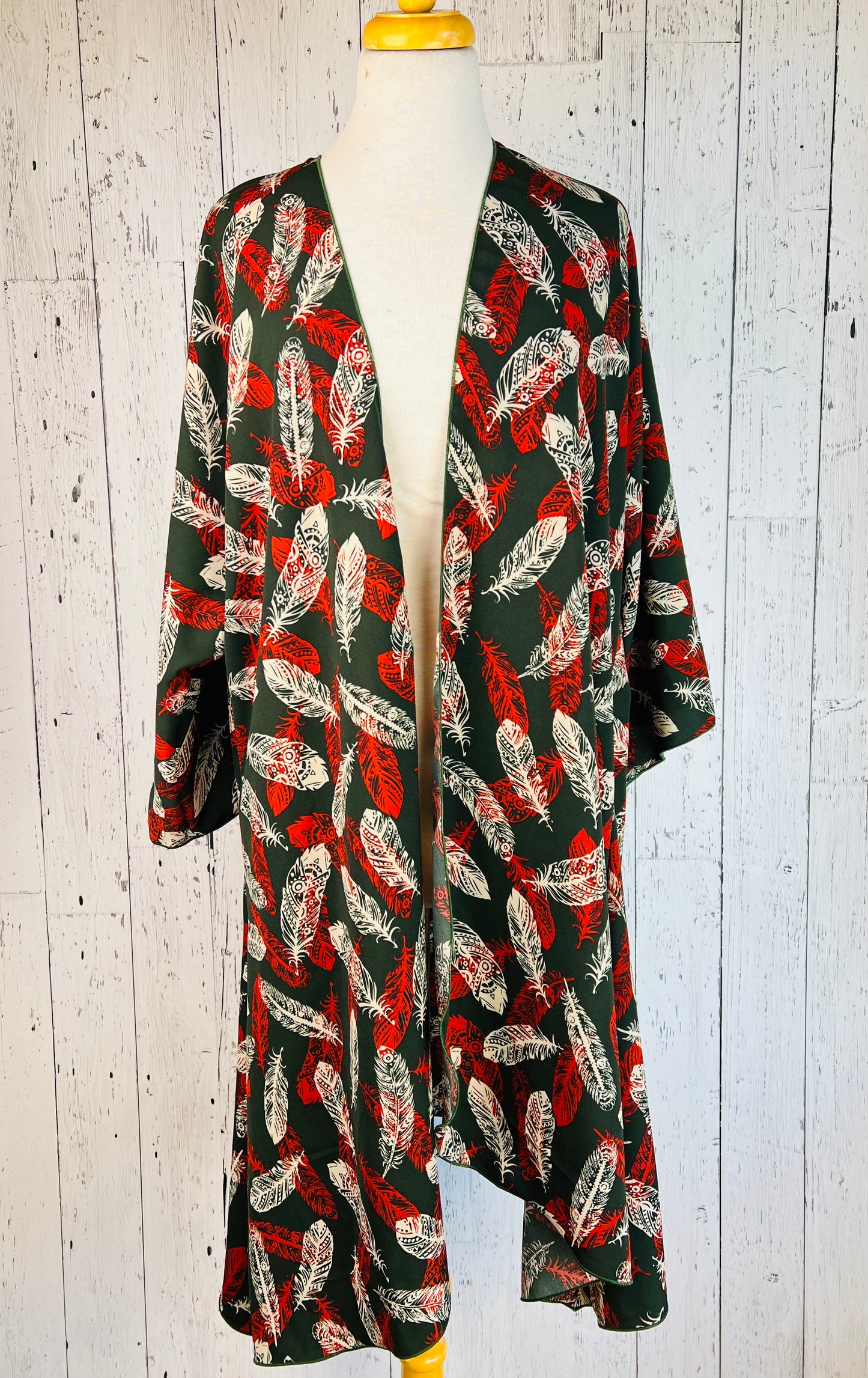 Feather Green Sleeved Kimono Various Lengths