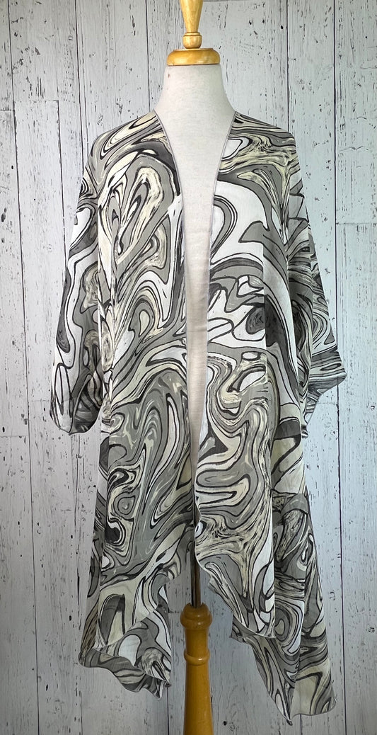 Grey Swirl Sleeved Kimono Various Lengths