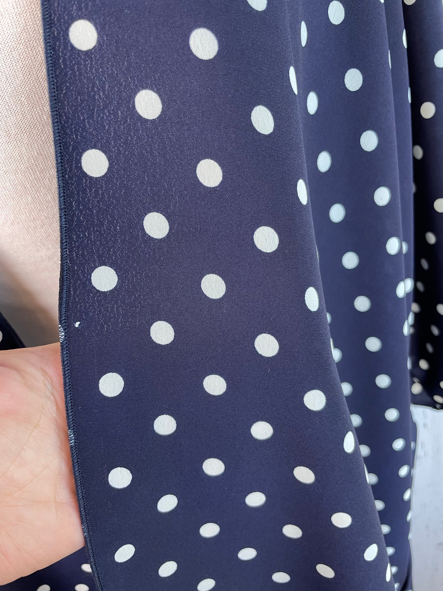 Navy & White Polka Dot Sleeved Kimono Mid Length