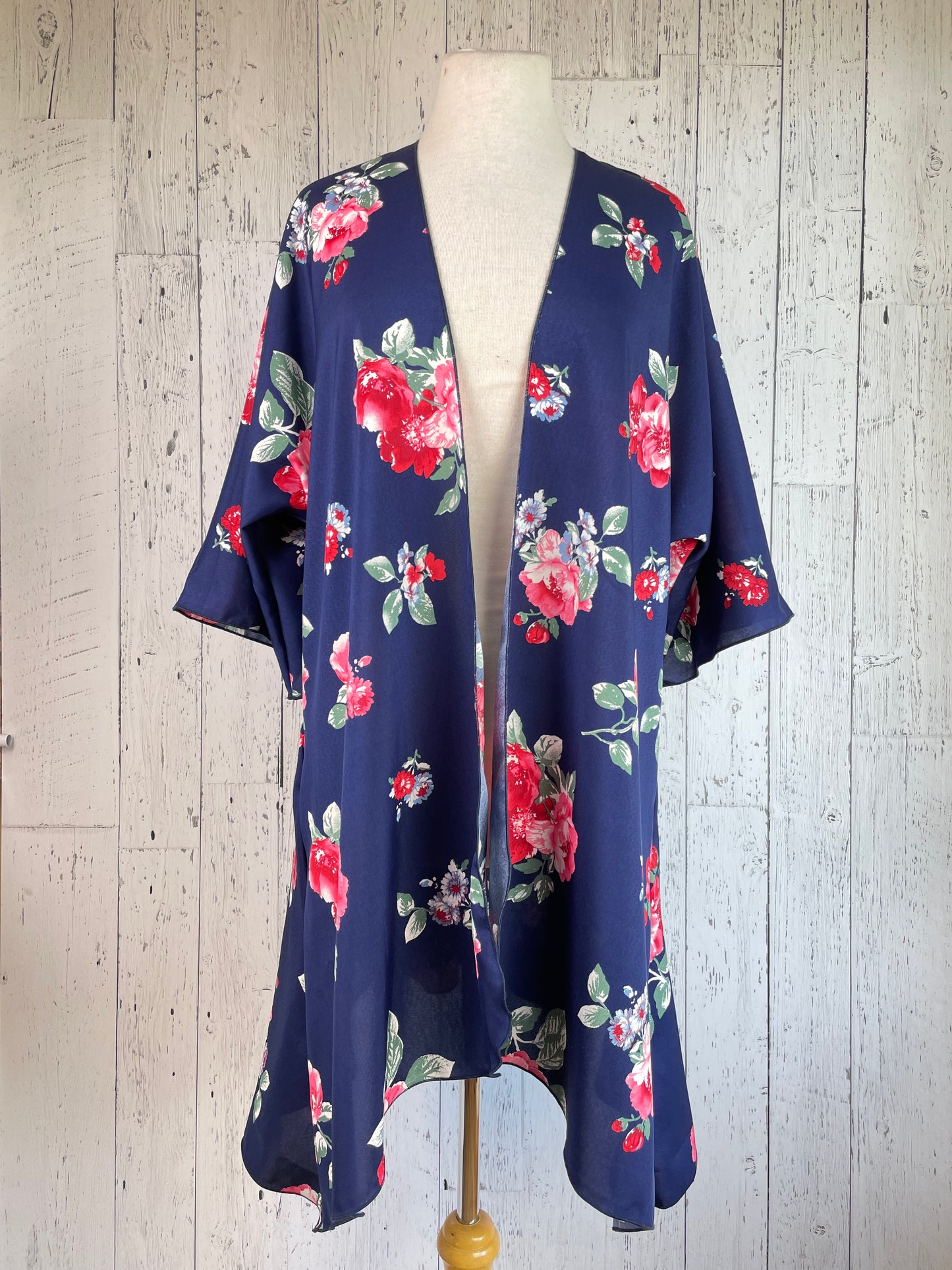 Navy Blue & Floral Sleeved Kimono Various Length
