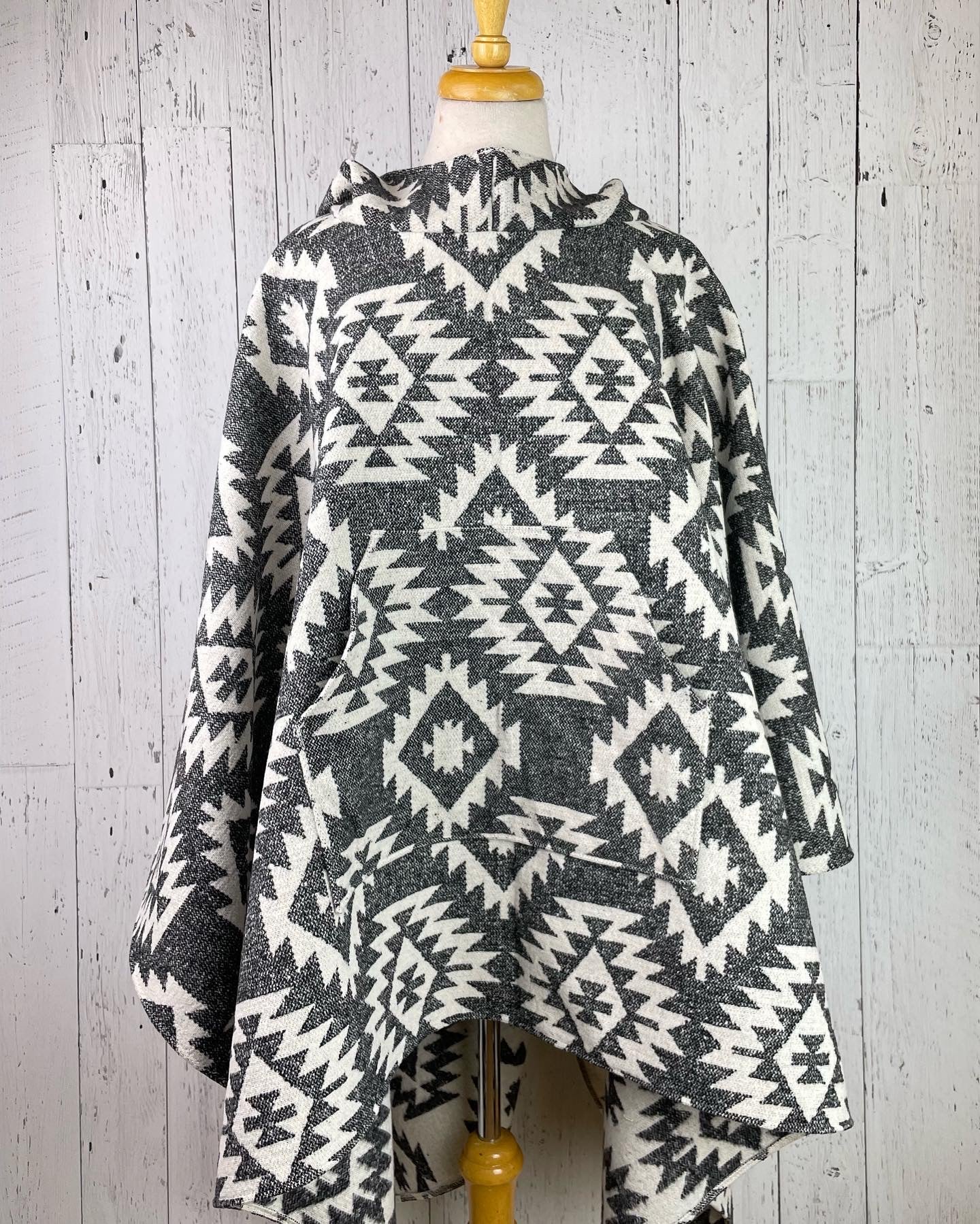 Blanket Ponchos - Wool Blend Hooded Poncho