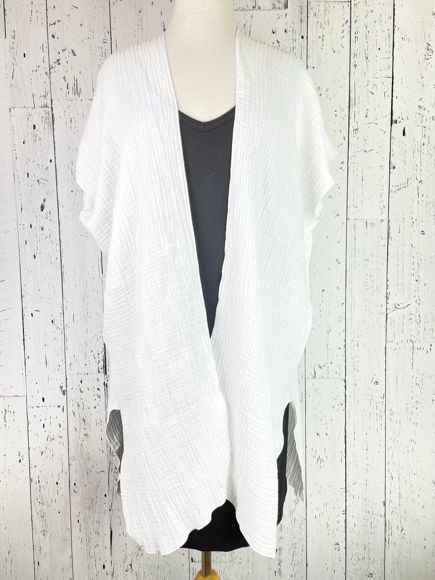 White Organic Cotton Short Sleeve Kimono