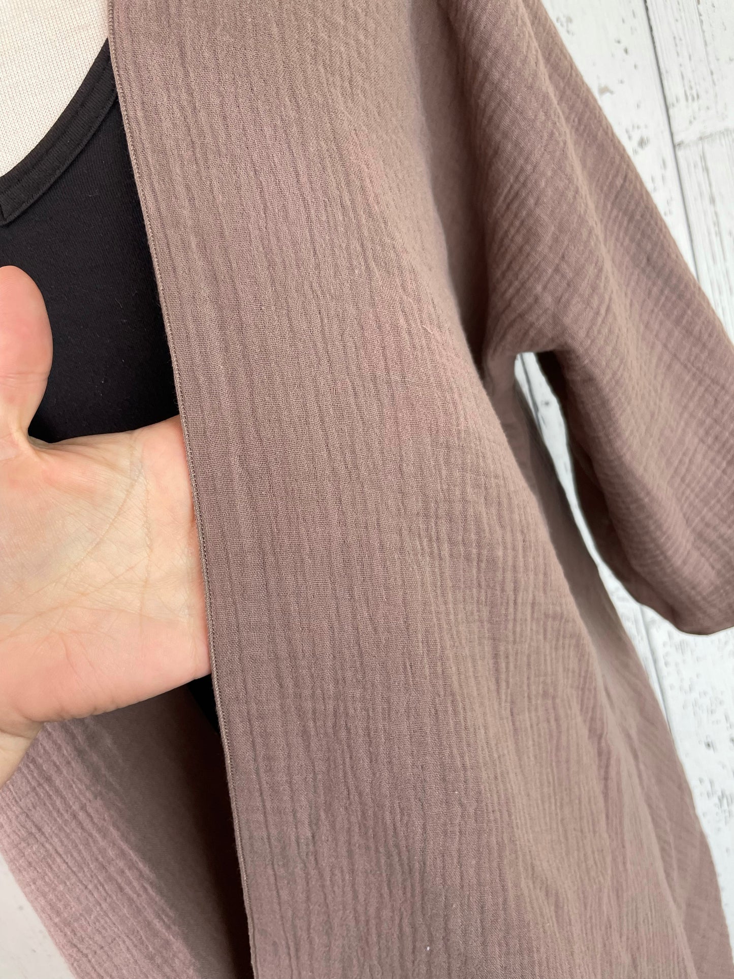 Taupe Organic Cotton Short Sleeve Kimono