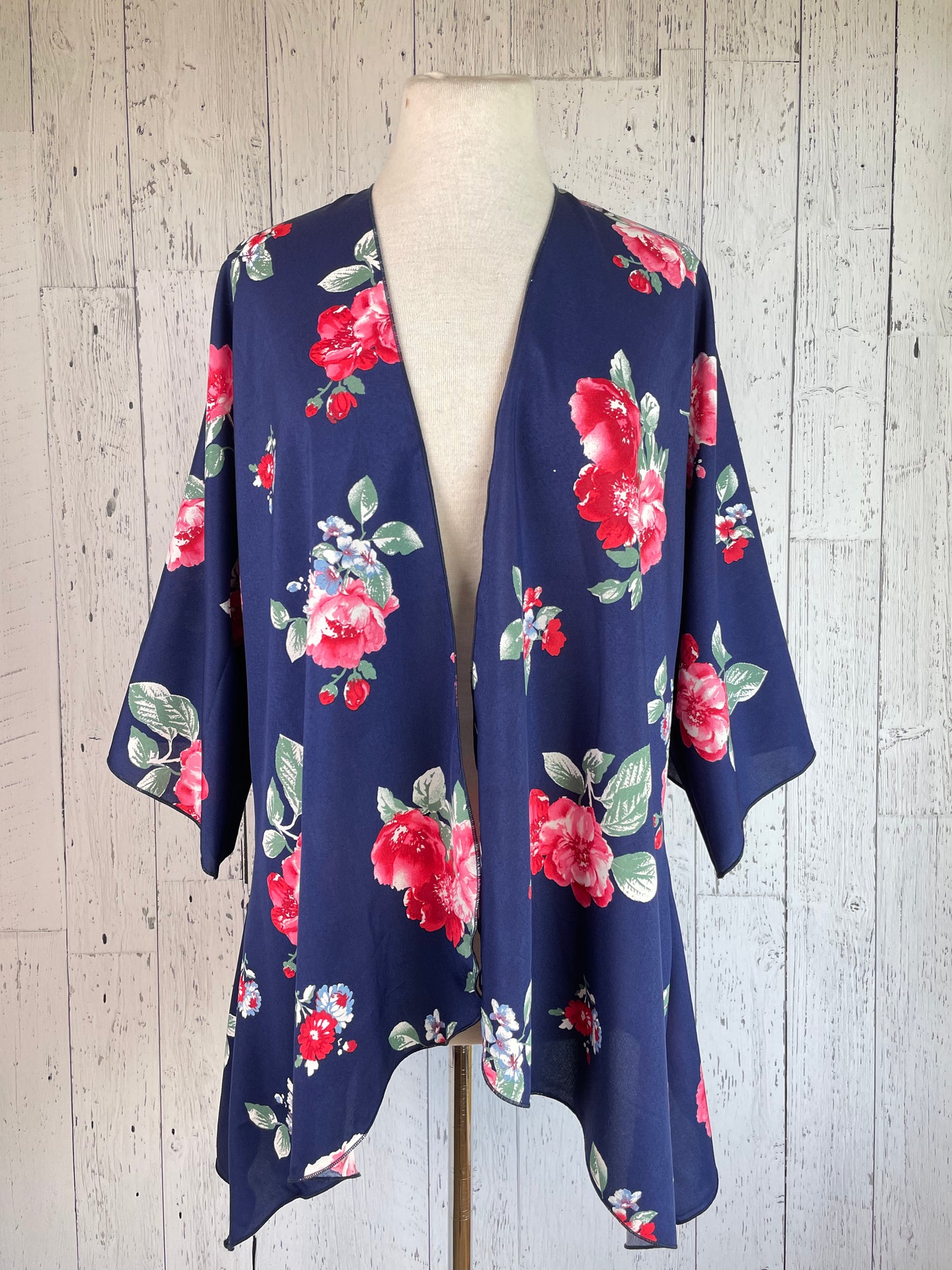 Navy Blue & Floral Sleeved Kimono Various Length
