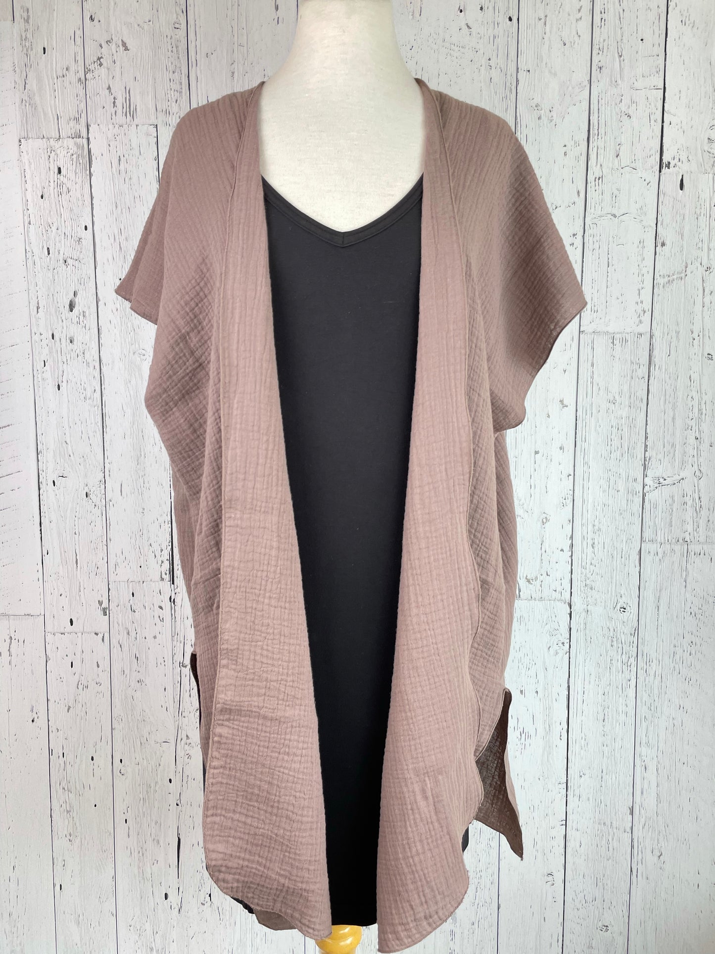 Taupe Organic Cotton Short Sleeve Kimono