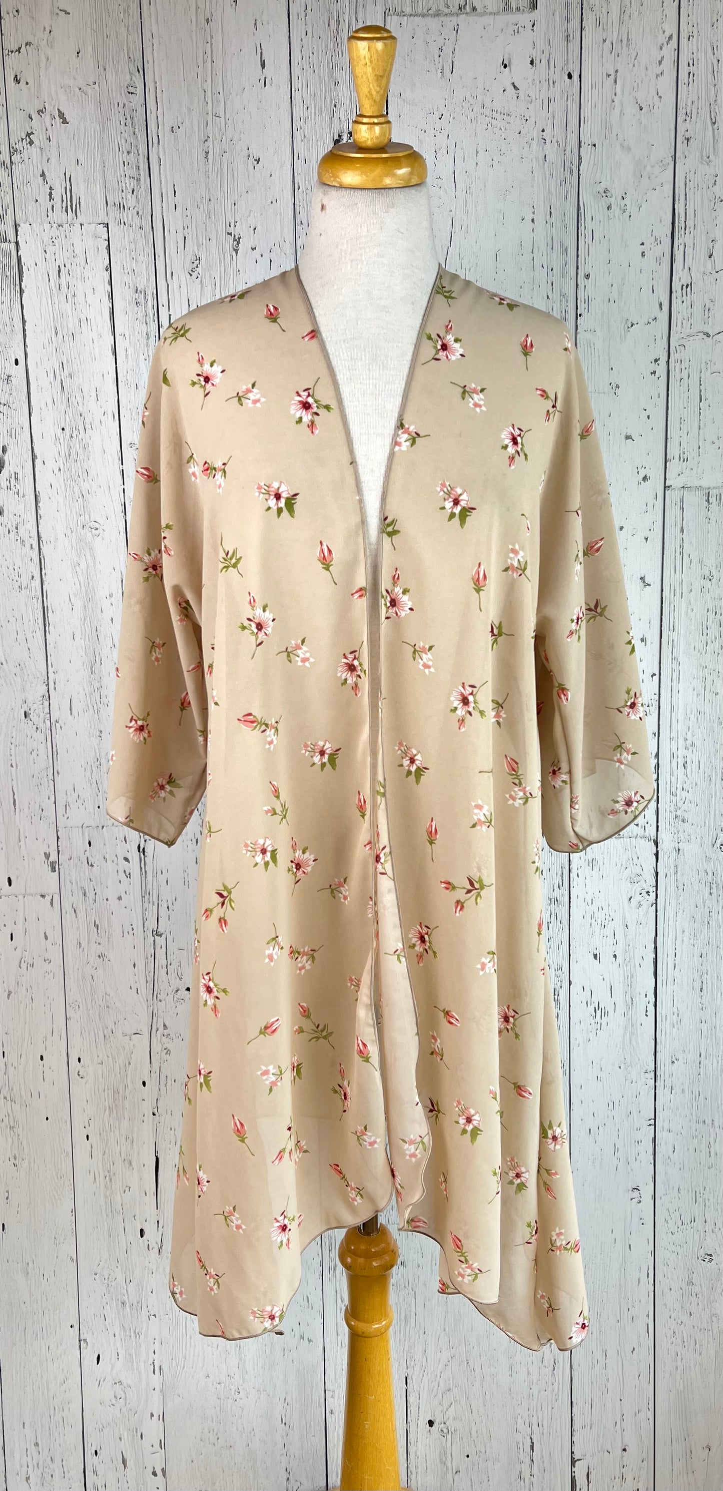 Beige & Floral Sleeved Kimono Various Lengths