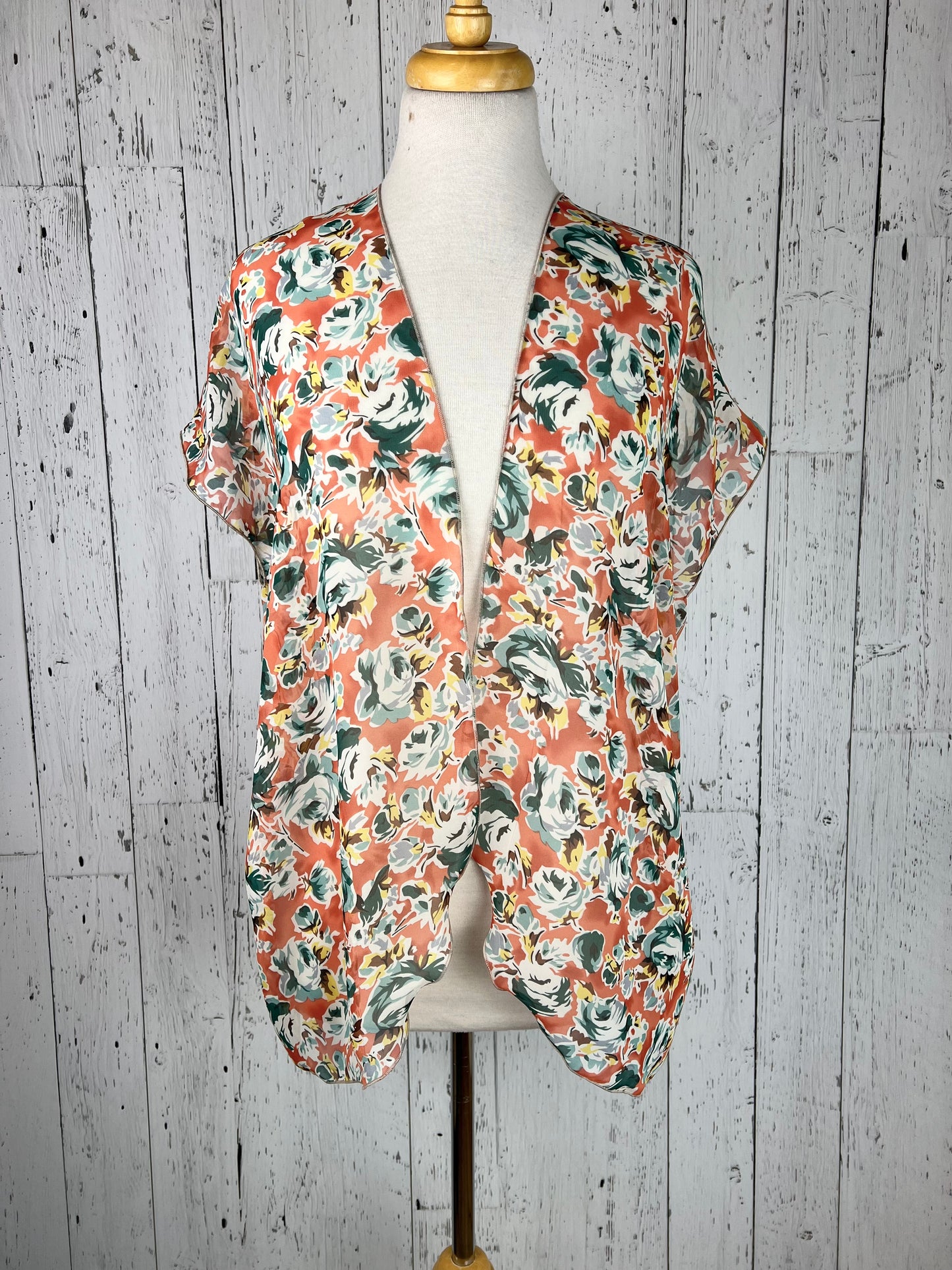 Orange & Teal Floral Short Sleeve Kimono