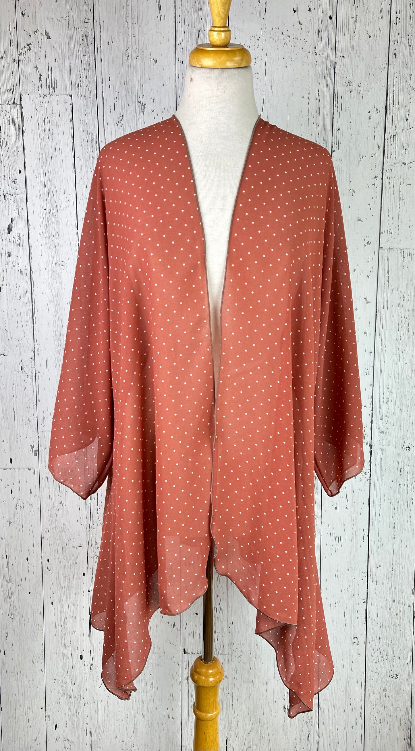 Salmon & White Polka Dot Sleeved Kimono Various Lengths