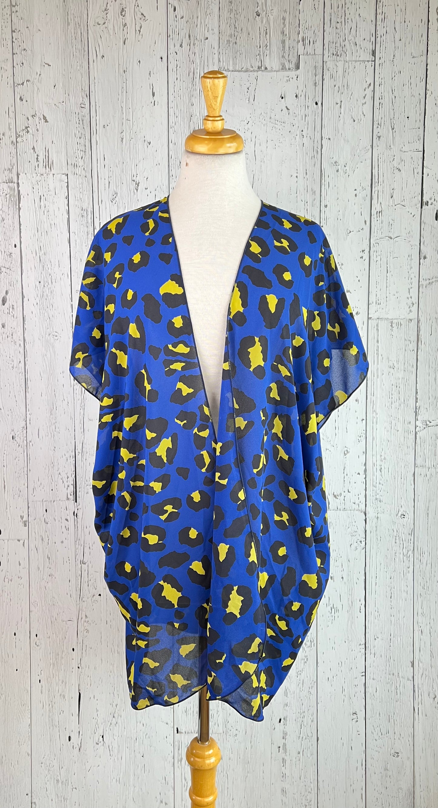 Royal Blue Animal Print Short Sleeve Kimono
