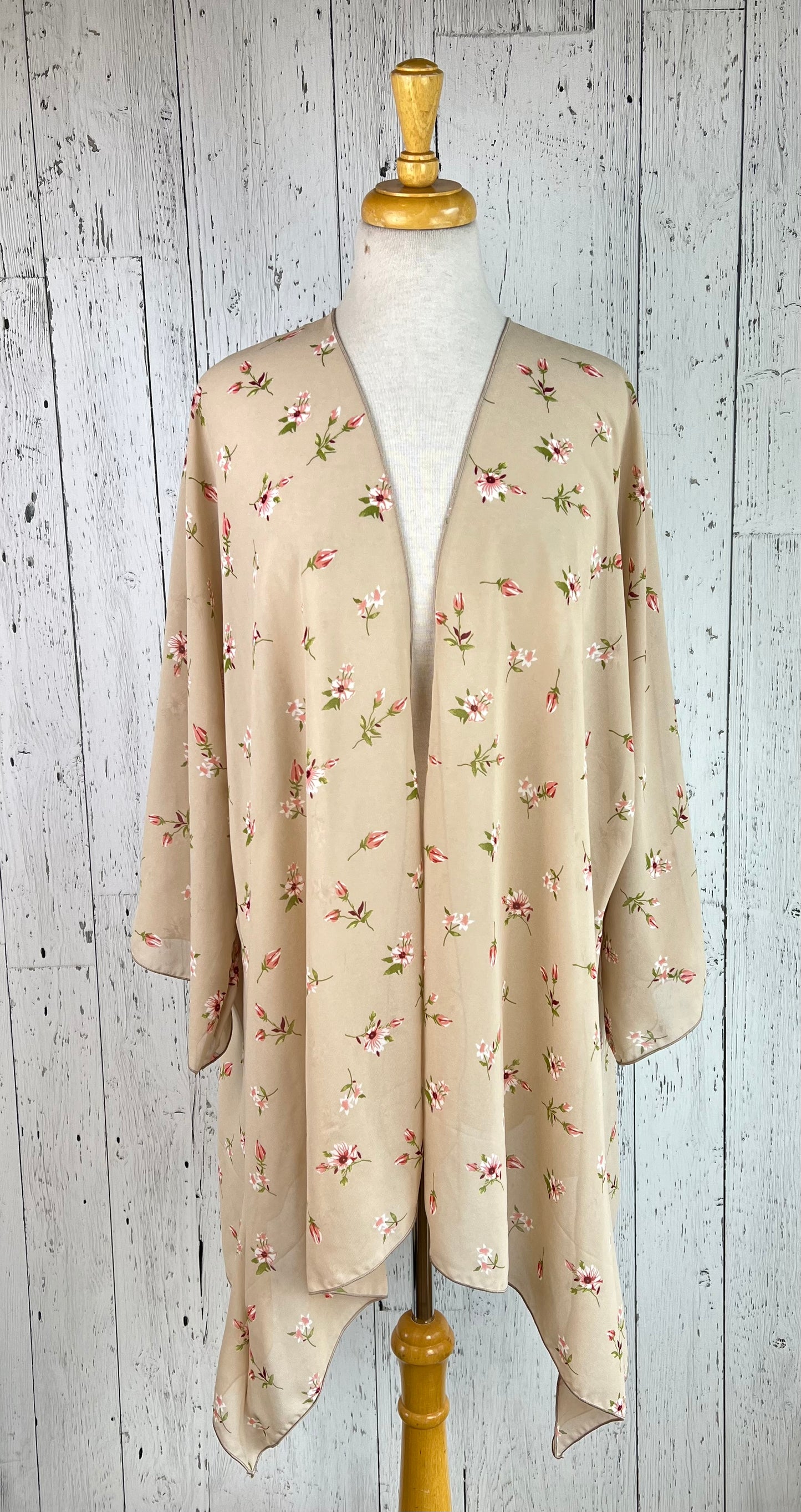 Beige & Floral Sleeved Kimono Various Lengths