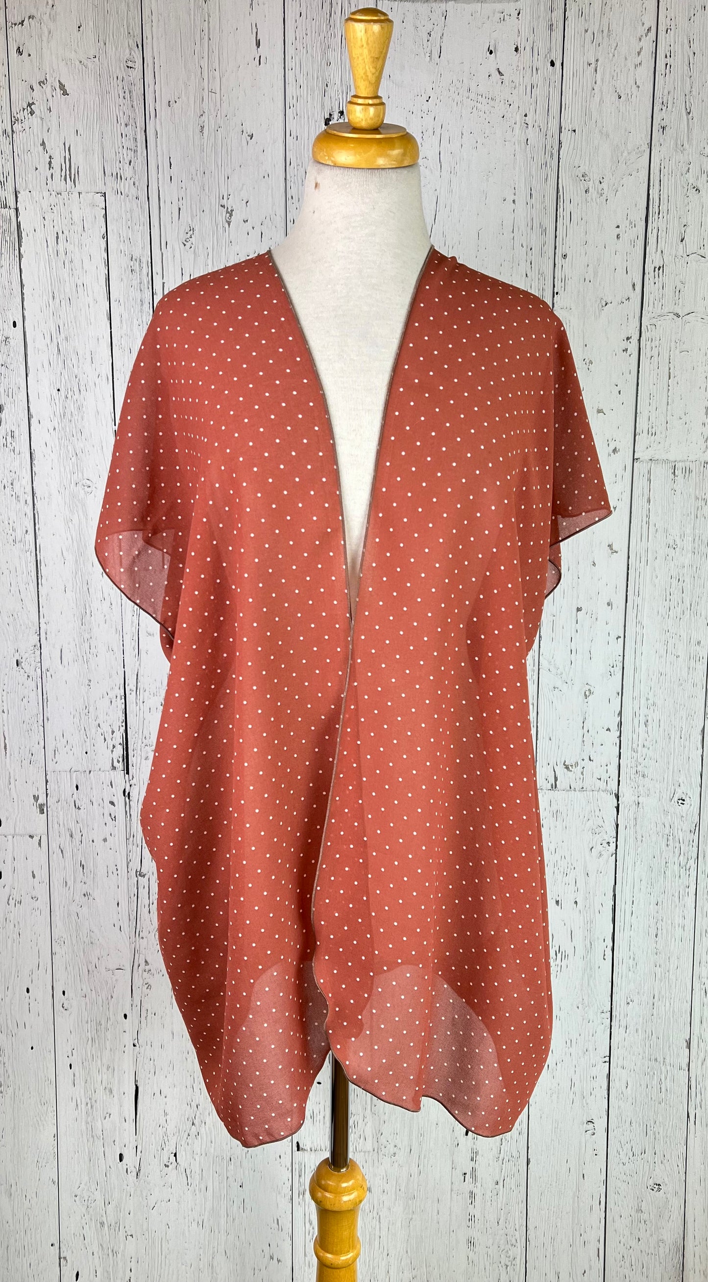 Salmon & White Polka Dot Short Sleeve Kimono