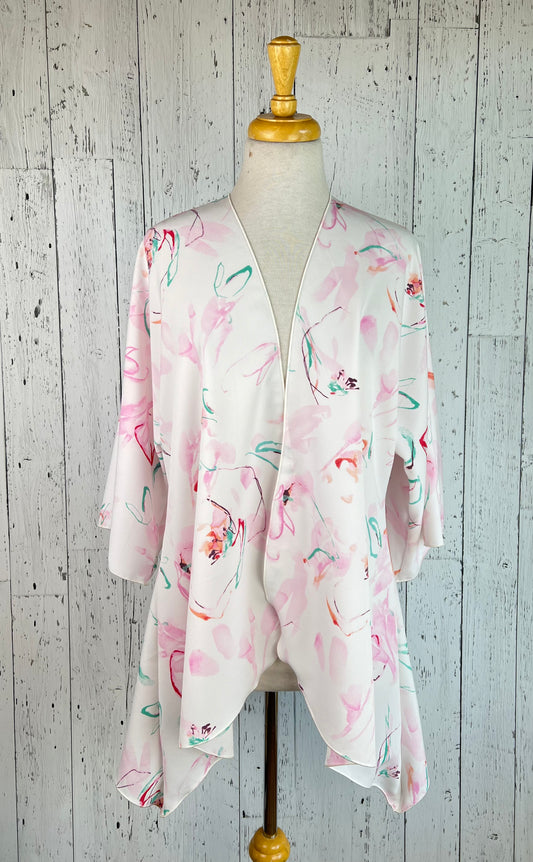 Pink Watercolour Floral Sleeved Kimono Various Lengths
