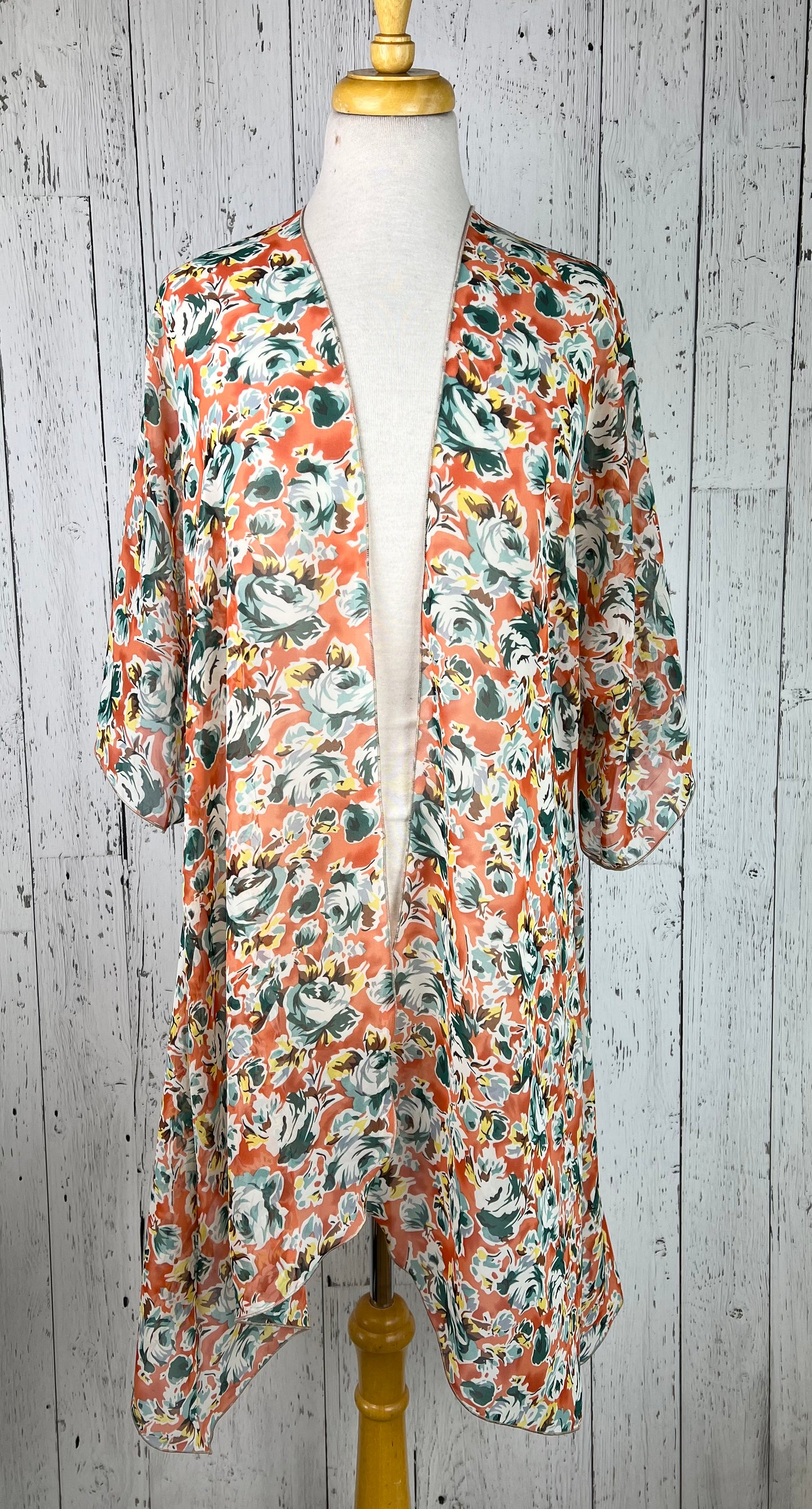 Orange & Teal Floral Sleeved Kimono (Various Lengths )