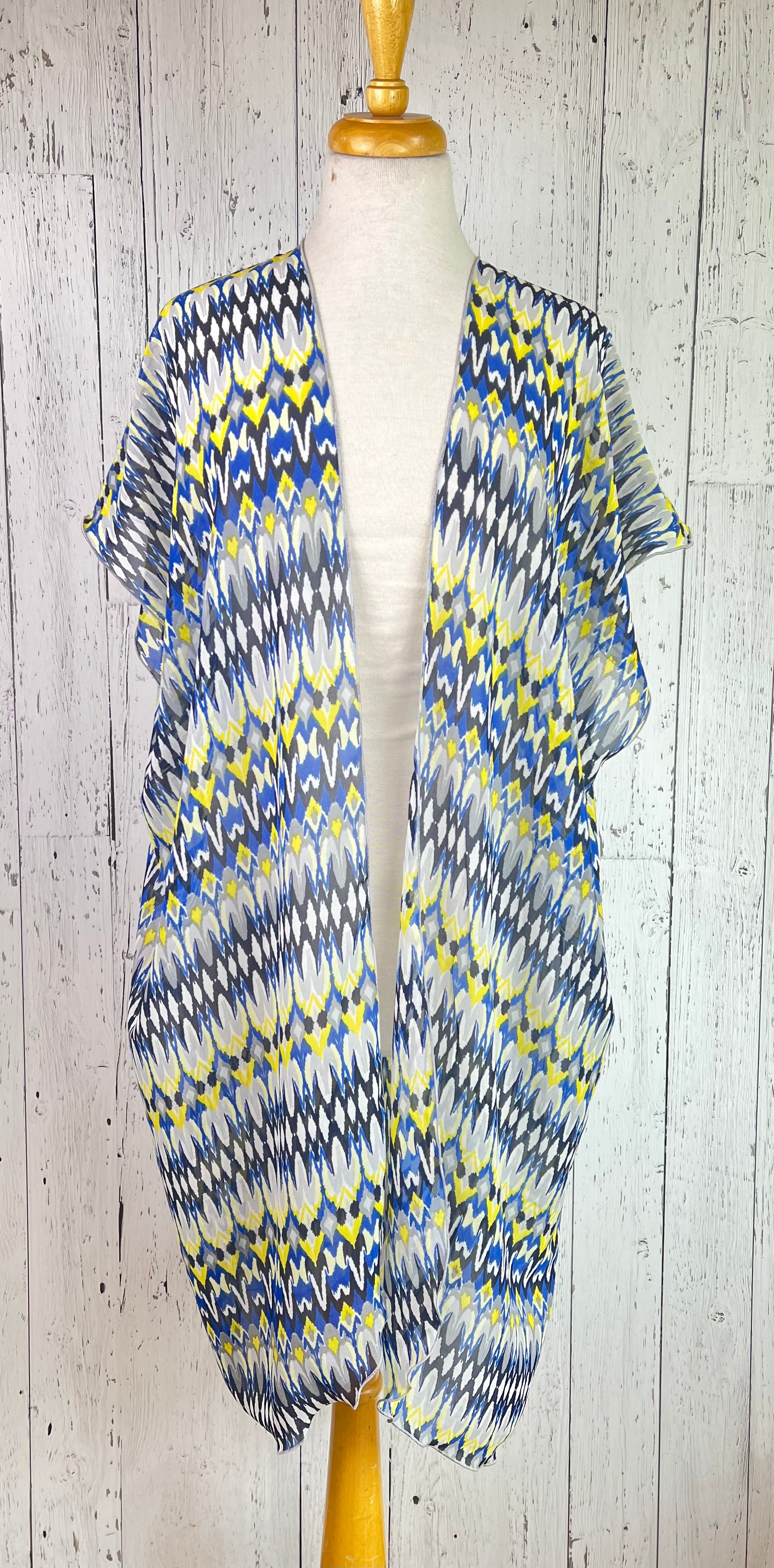 Blue Geo Short Sleeve Kimono