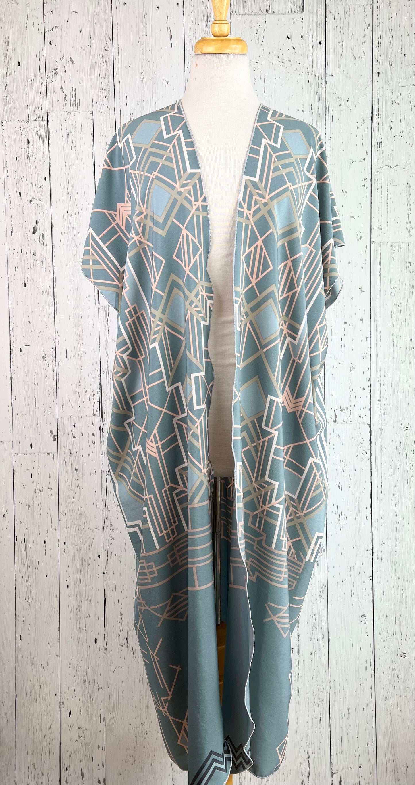 Soft Blue Deco Short Sleeve Kimono