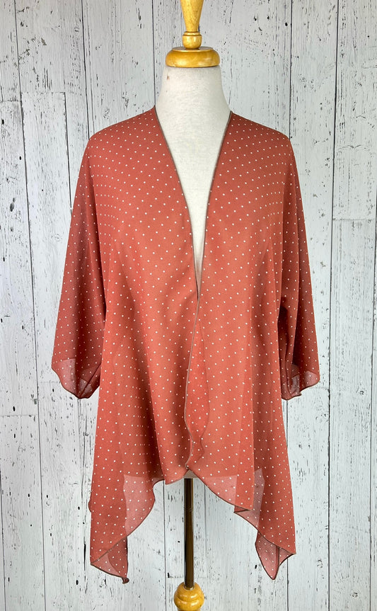 Salmon & White Polka Dot Sleeved Kimono Various Lengths