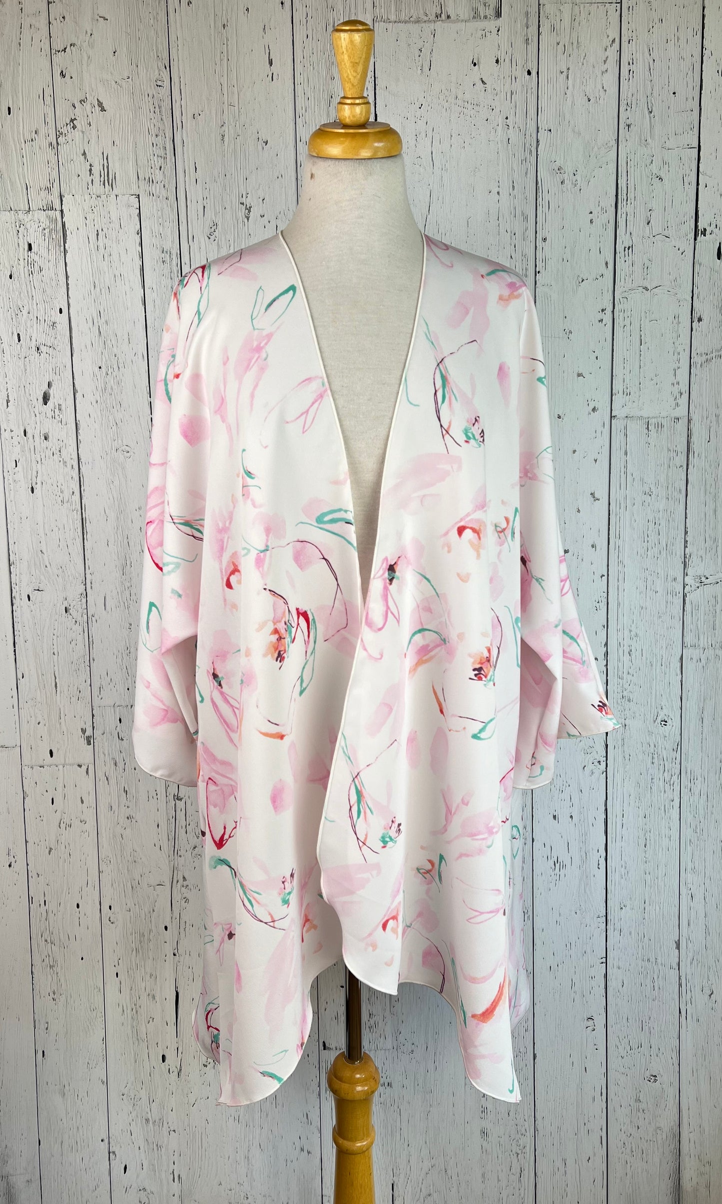Pink Watercolour Floral Sleeved Kimono Various Lengths